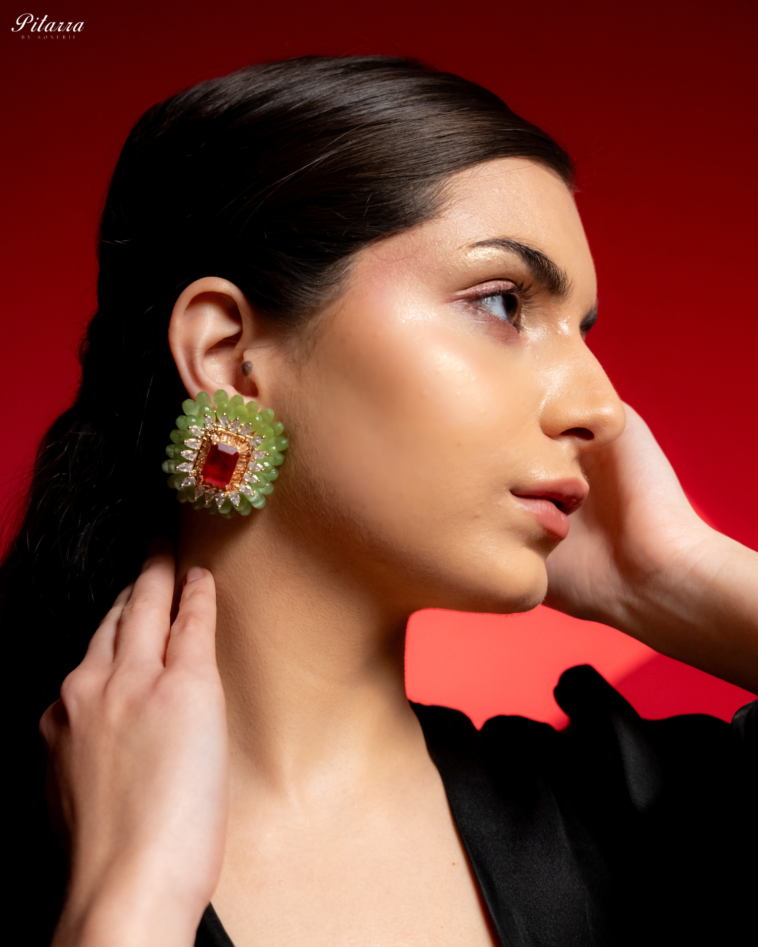 Green and Red Emerald Studs Earrings