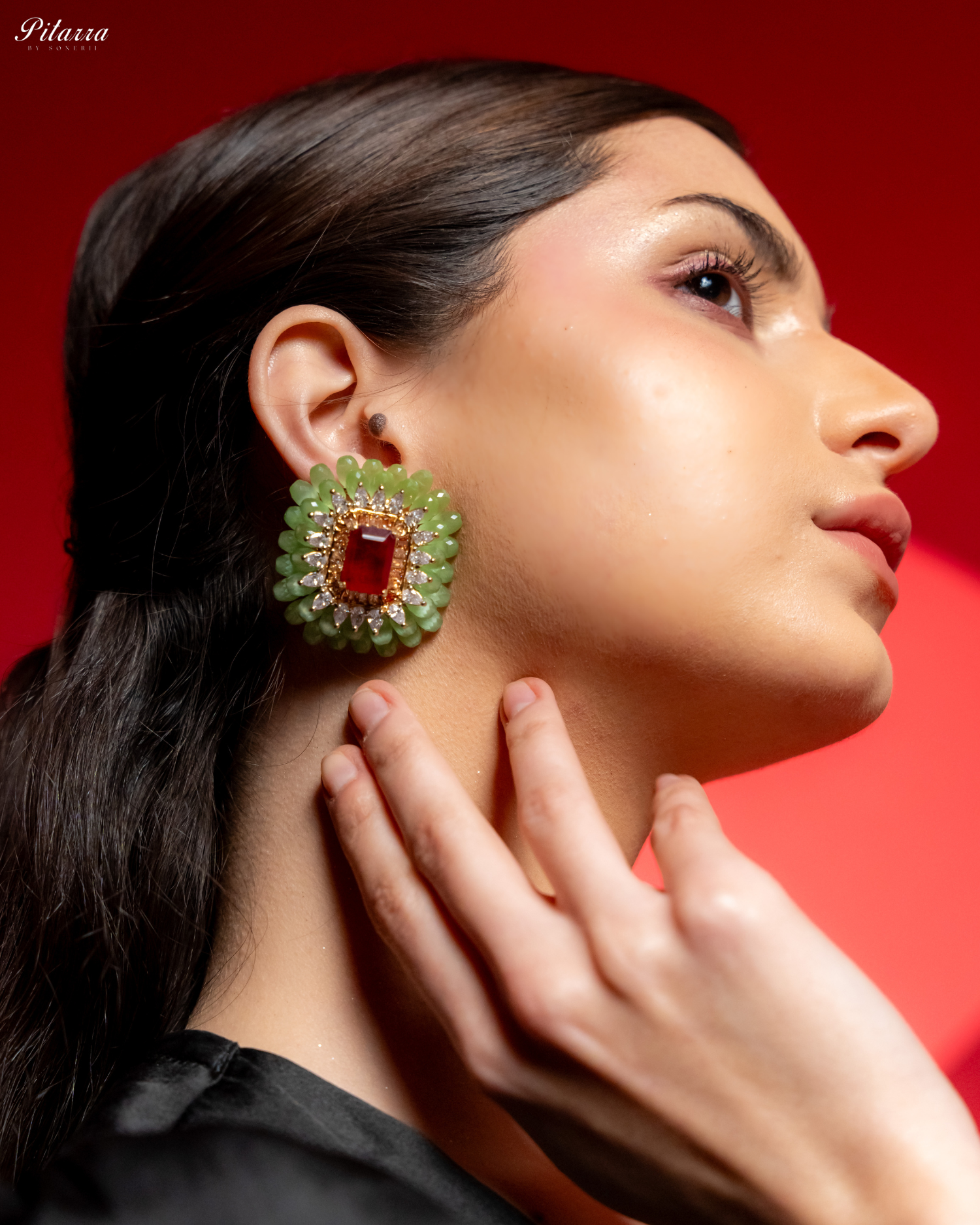 Green and Red Emerald Studs Earrings