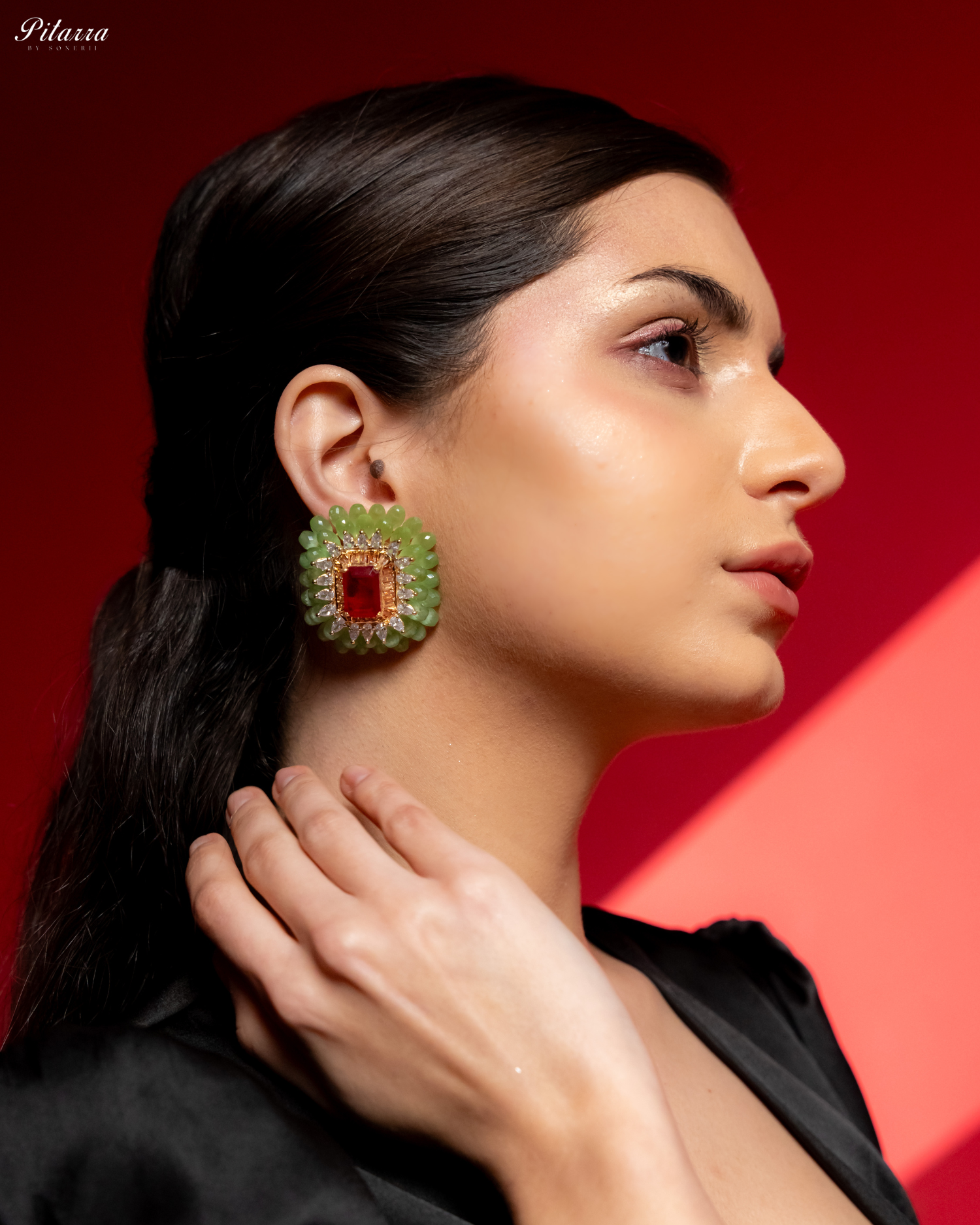 Green and Red Emerald Studs Earrings