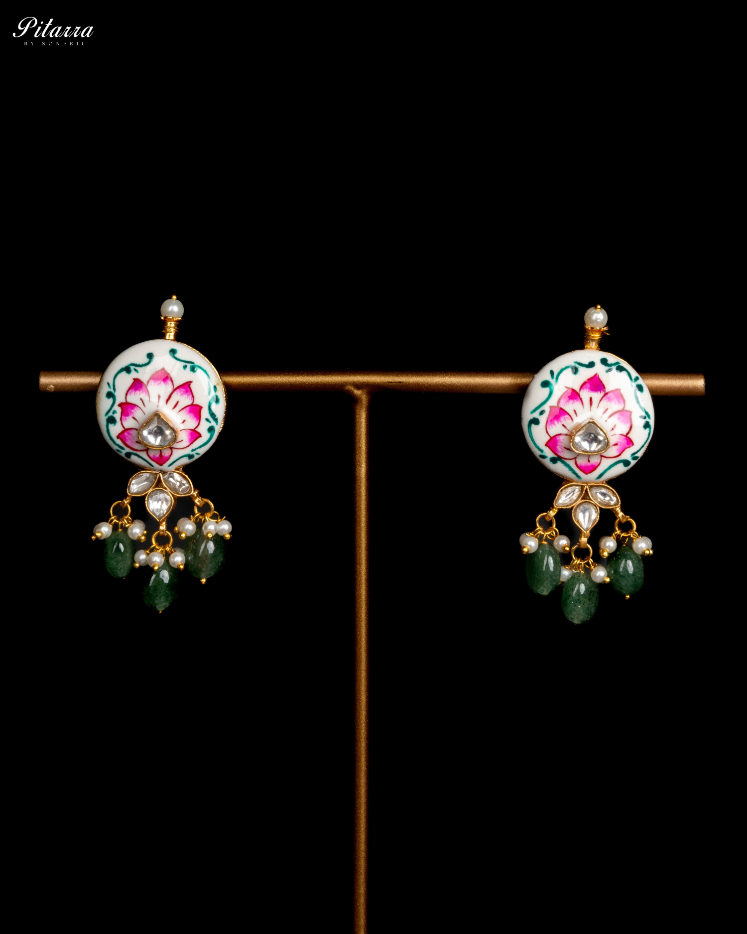 Green Beads Pink Antique Kundan Jadau Necklace Set