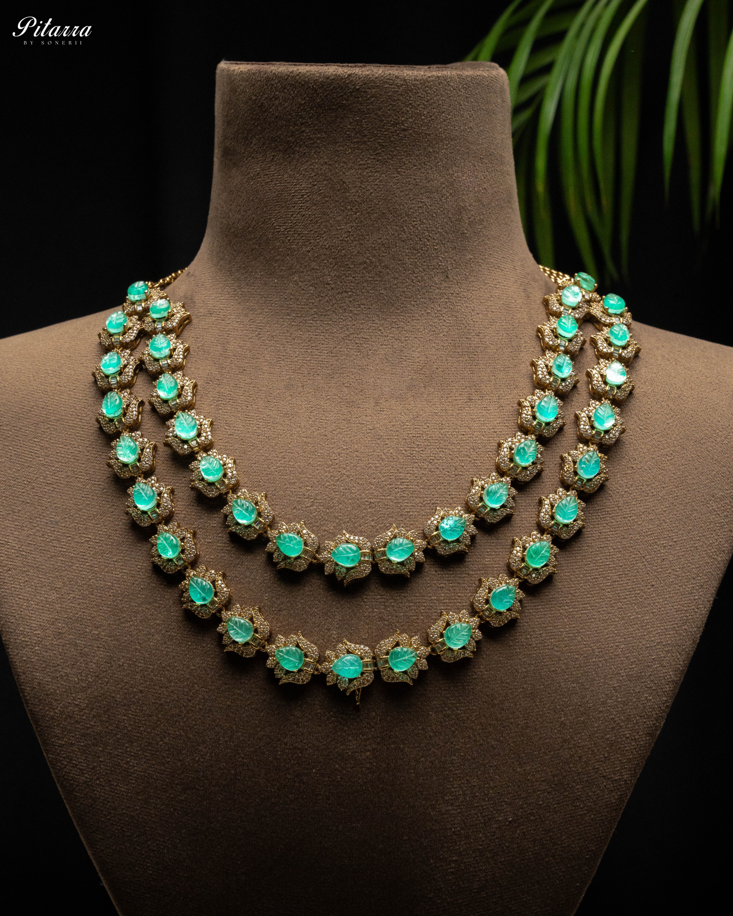 Green Cubic Zicronia Double Layer Necklace Set