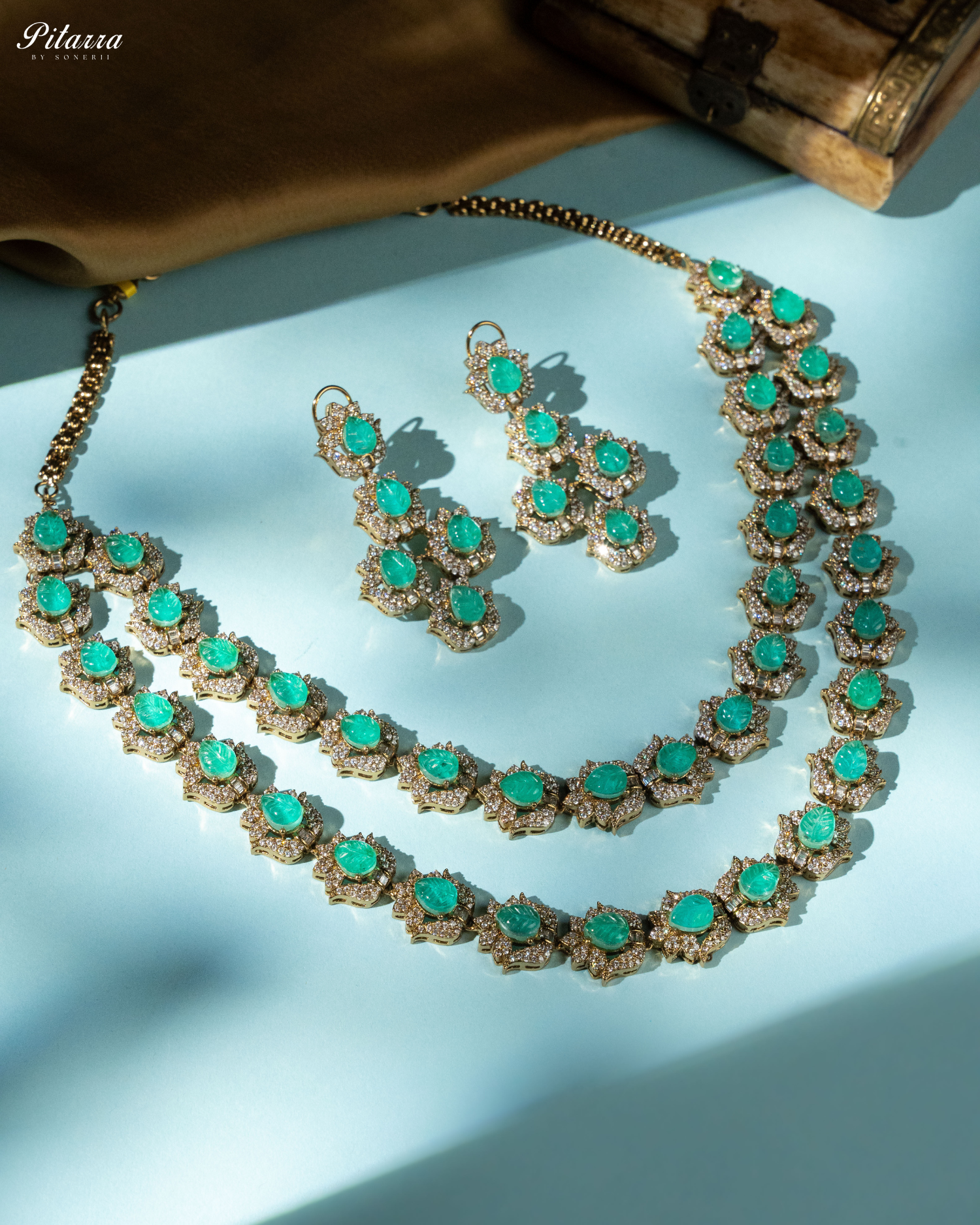 Green Cubic Zicronia Double Layer Necklace Set