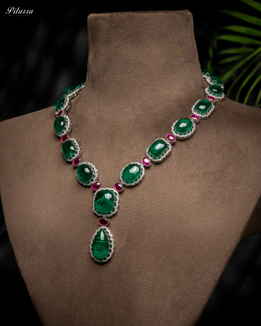 Green Doublet 92.5 Silver Necklace Set