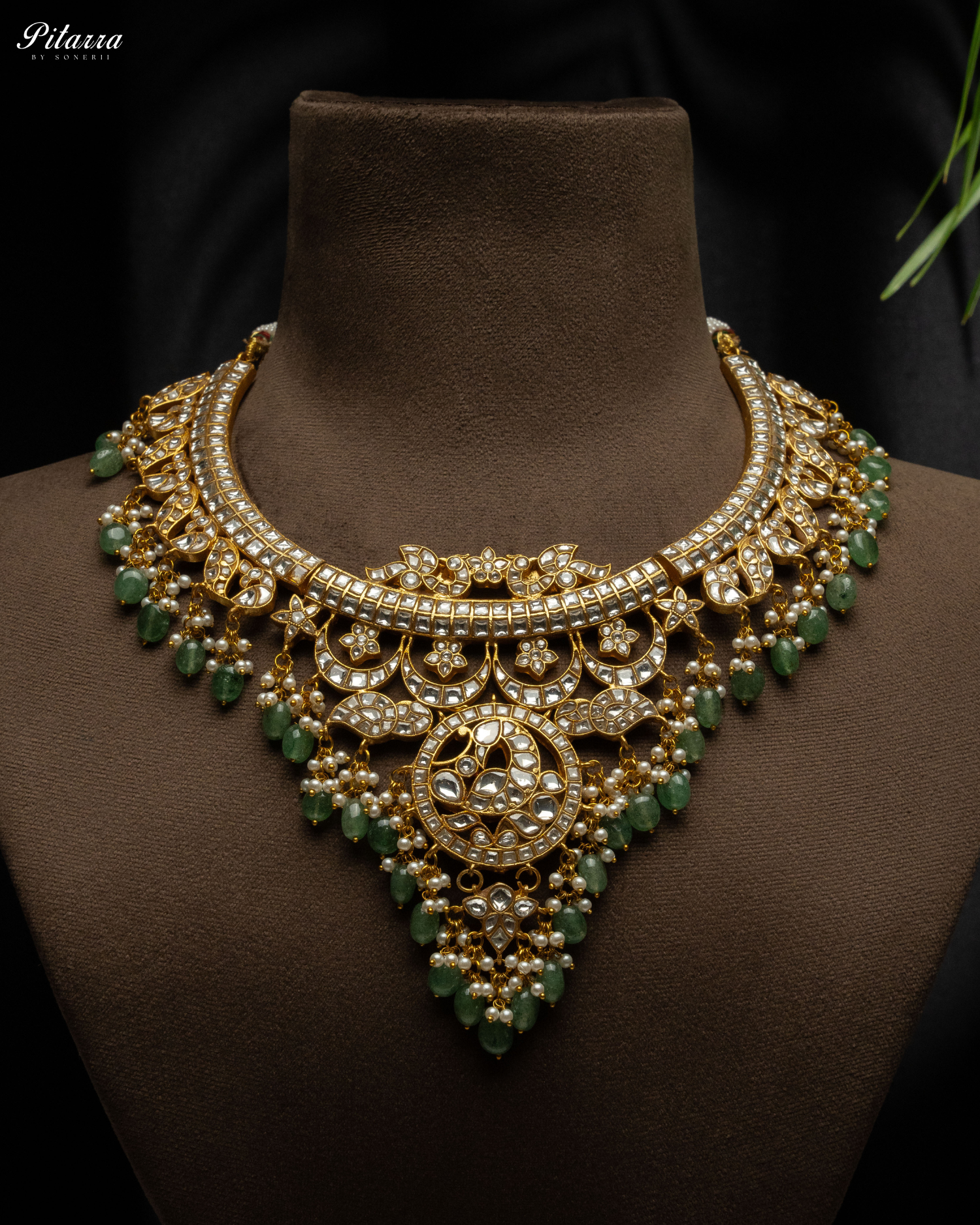 Green Gold Plated Jadau Kundan Necklace Set