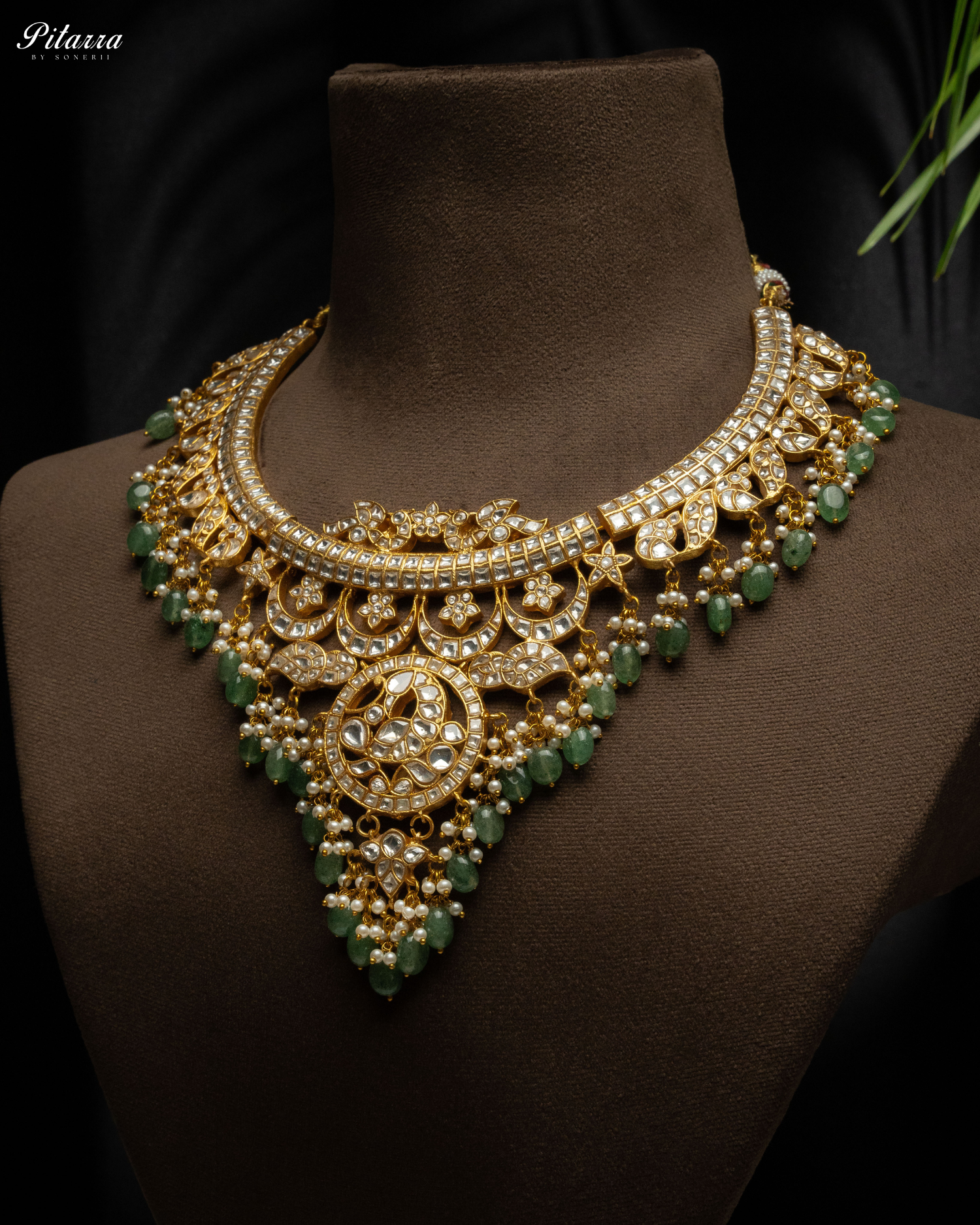 Green Gold Plated Jadau Kundan Necklace Set