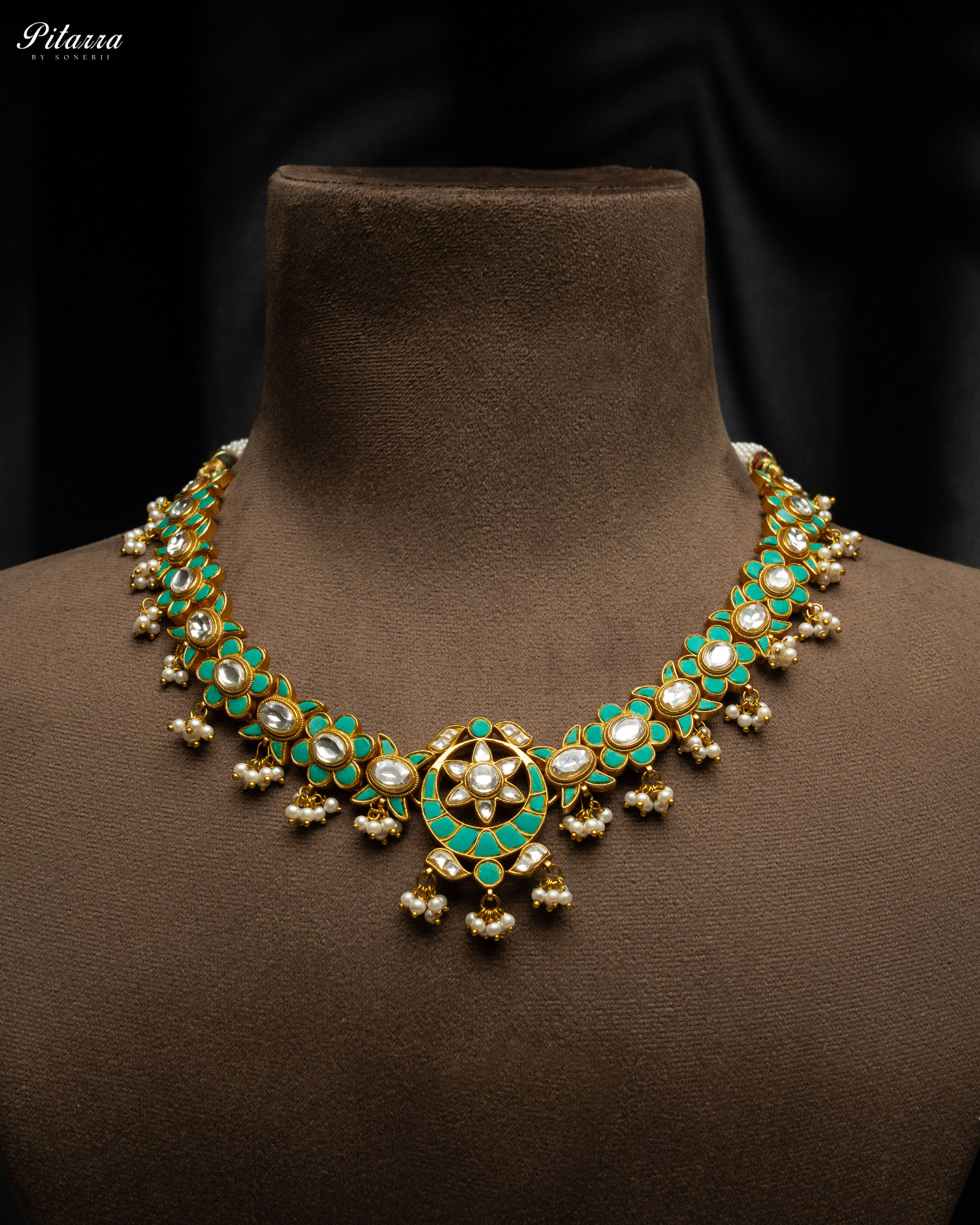 Green Gold Plated Kundan Necklace Set