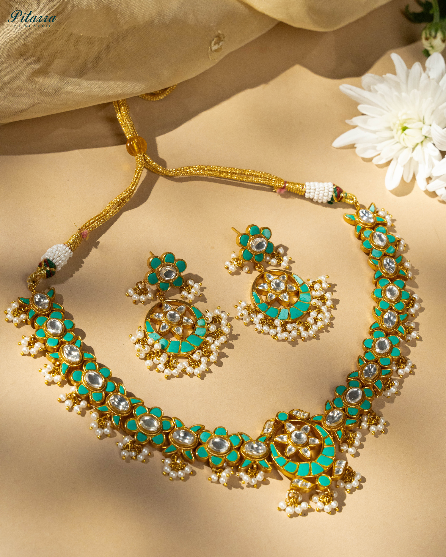 Green Gold Plated Kundan Necklace Set