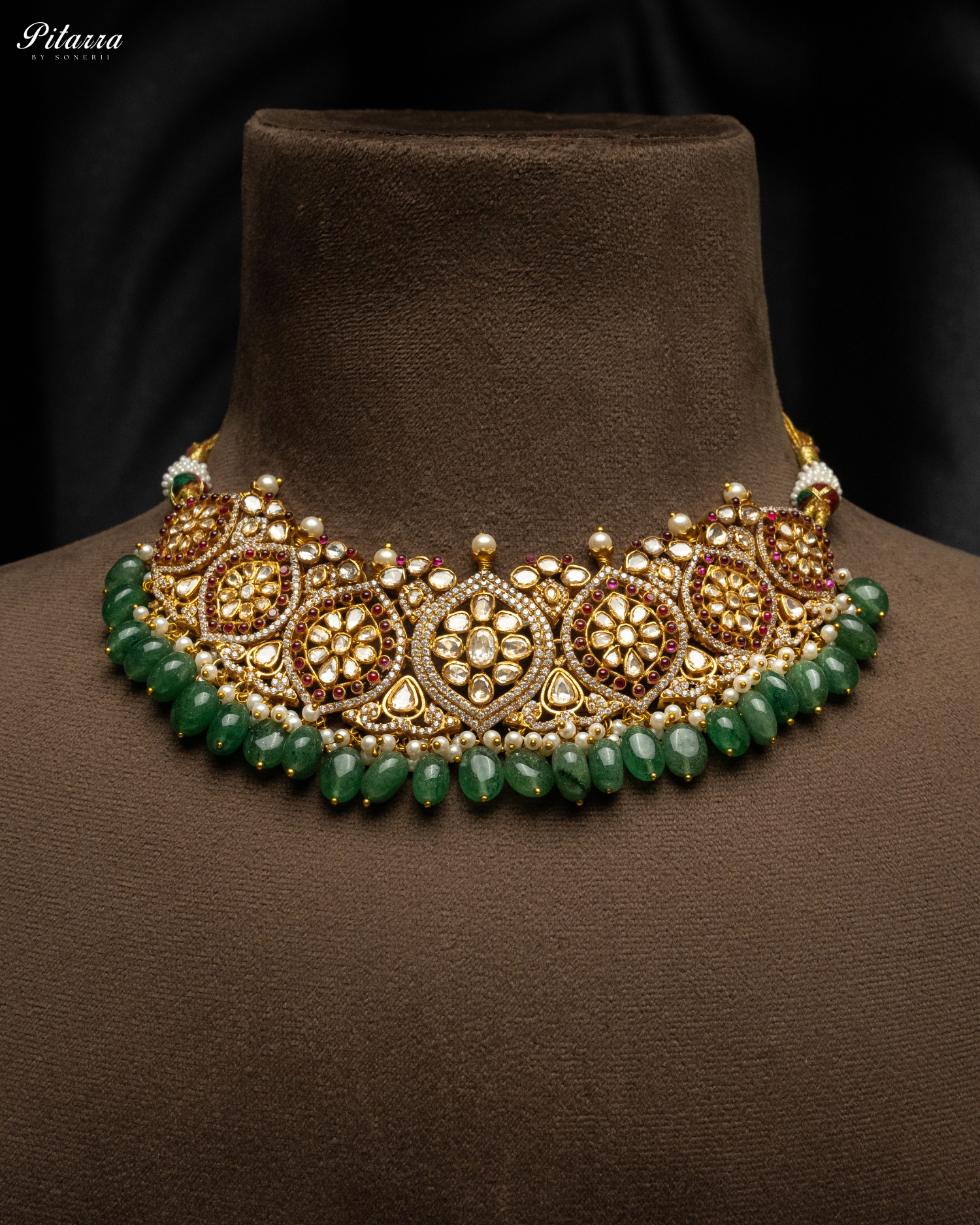 Green Pearl Gold Jadau Necklace Set