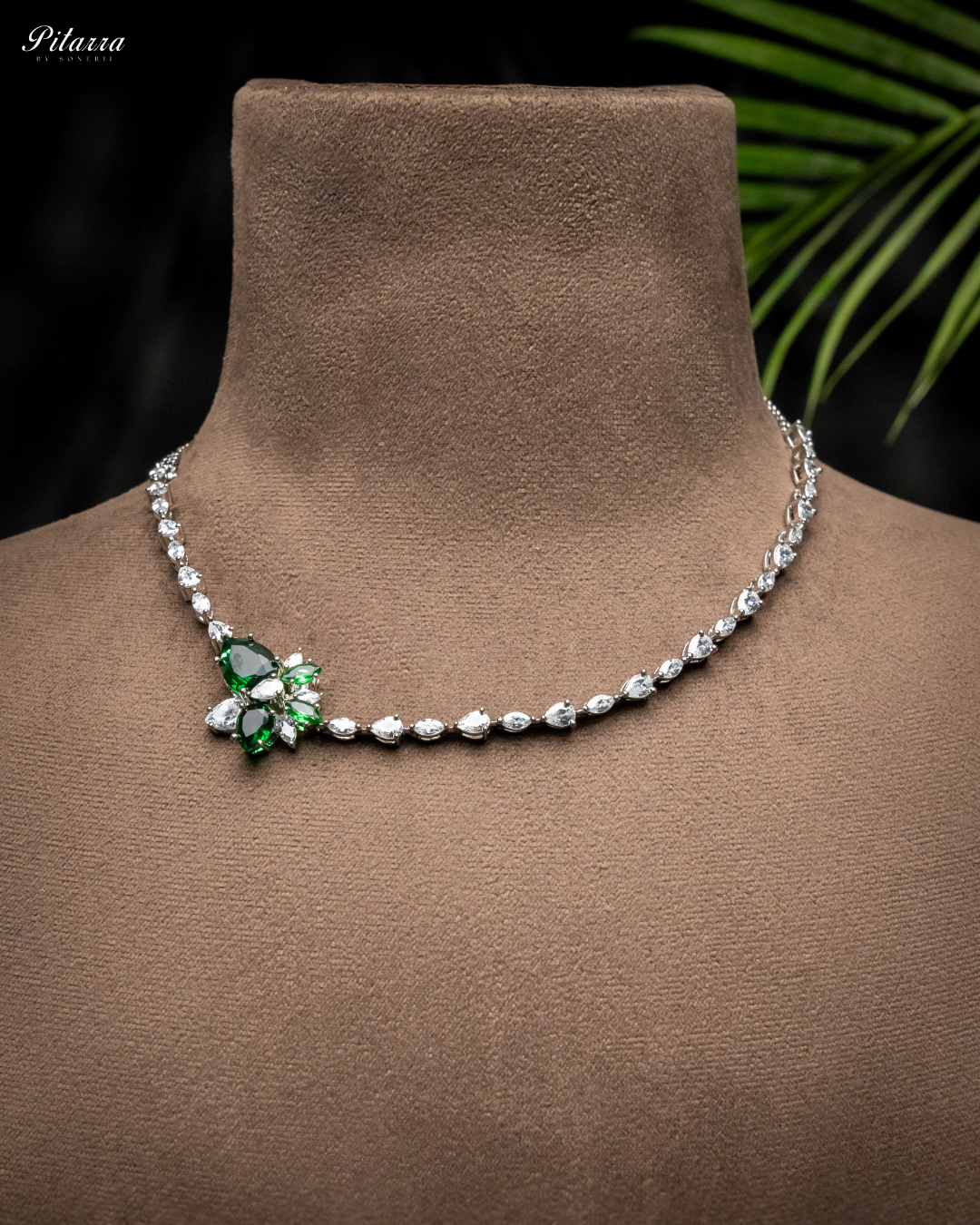 Green Rhodium Plated CZ Necklace Set