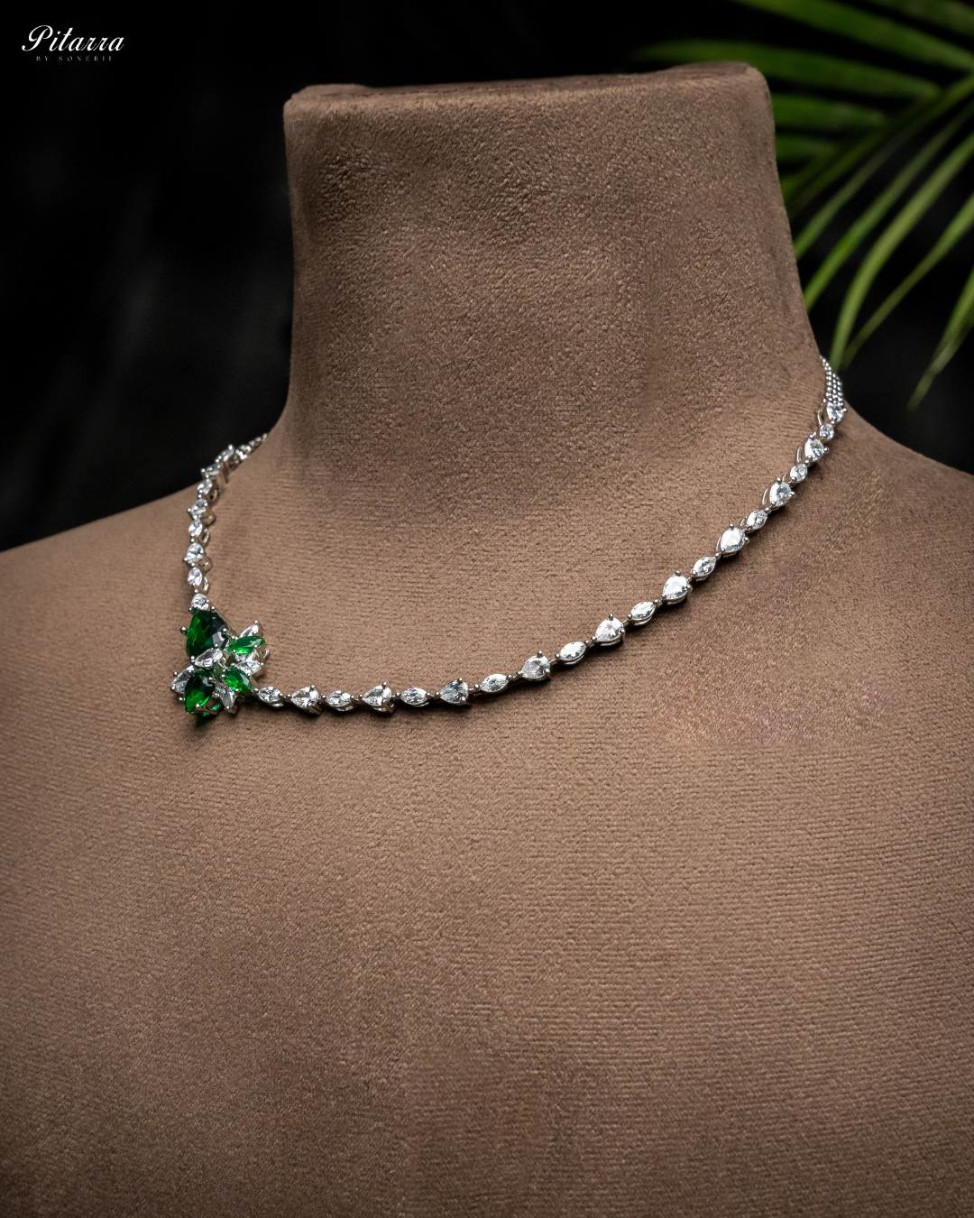 Green Rhodium Plated CZ Necklace Set