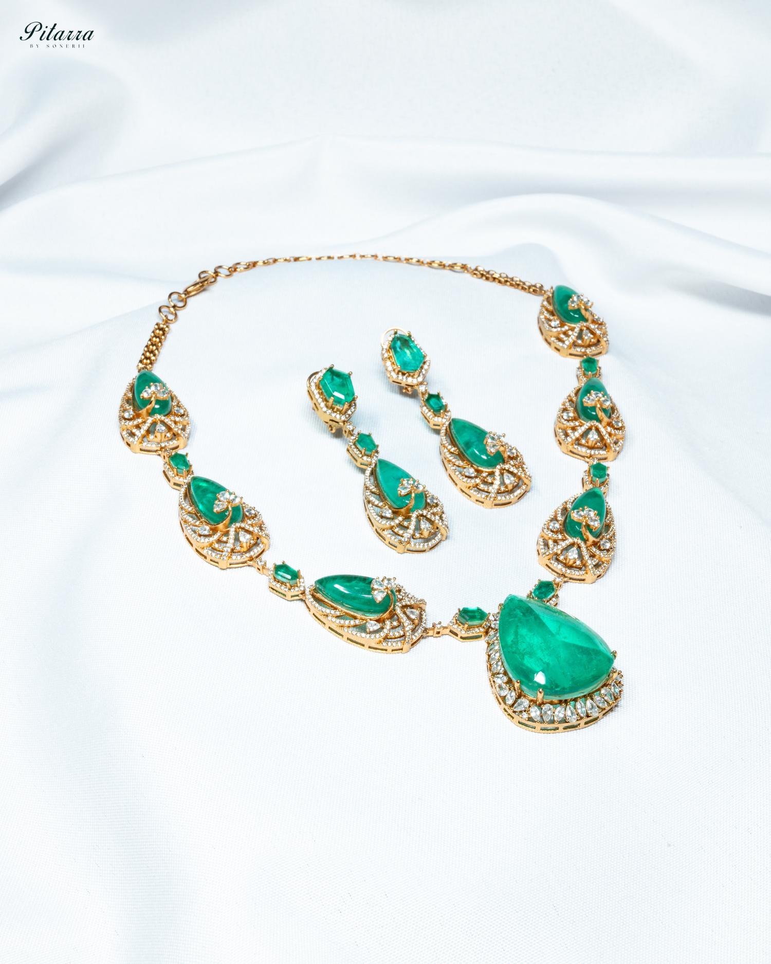 Green Stone Victorian Zircon Necklace Set