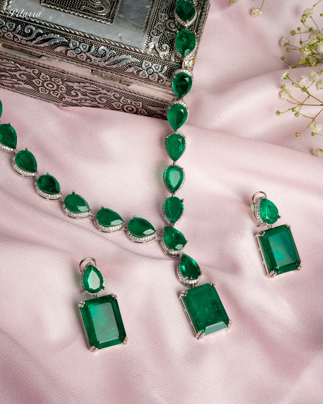 Green Zircon Doublet Necklace Set