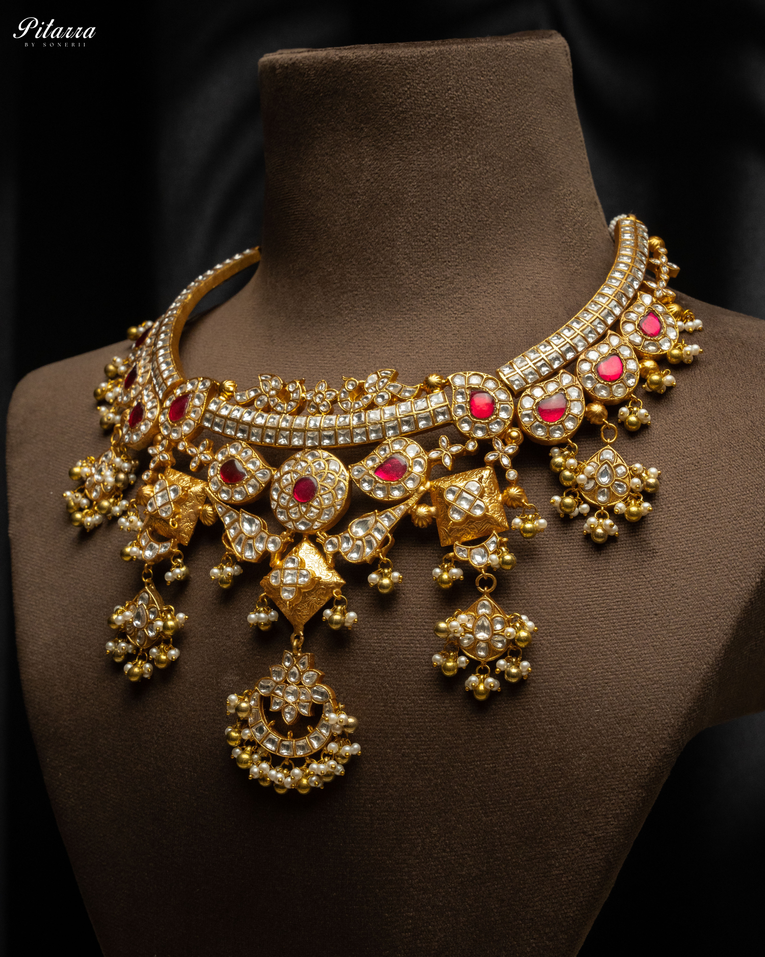 Heavy Golden Polki Kundan Necklace Set