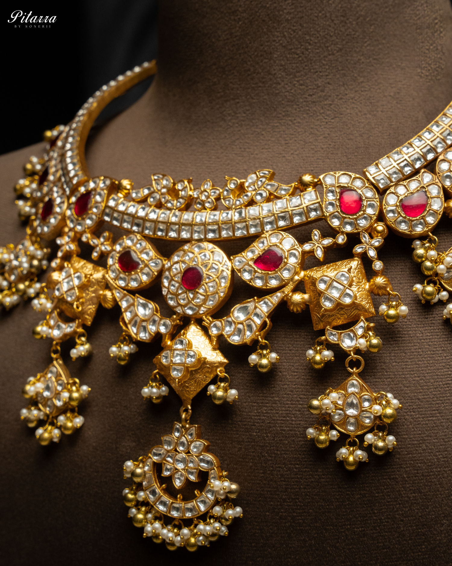 Heavy Golden Polki Kundan Necklace Set