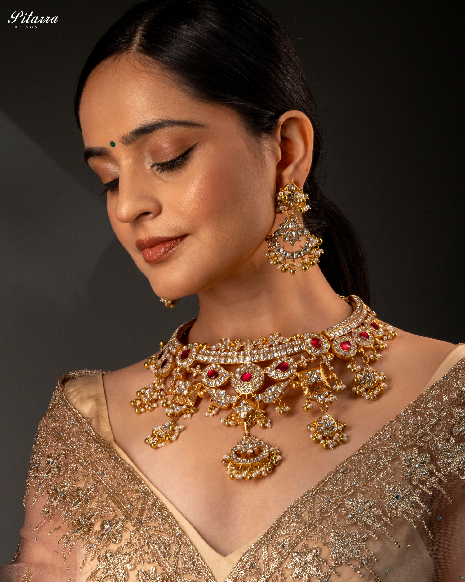 Heavy Golden Polki Kundan Necklace Set