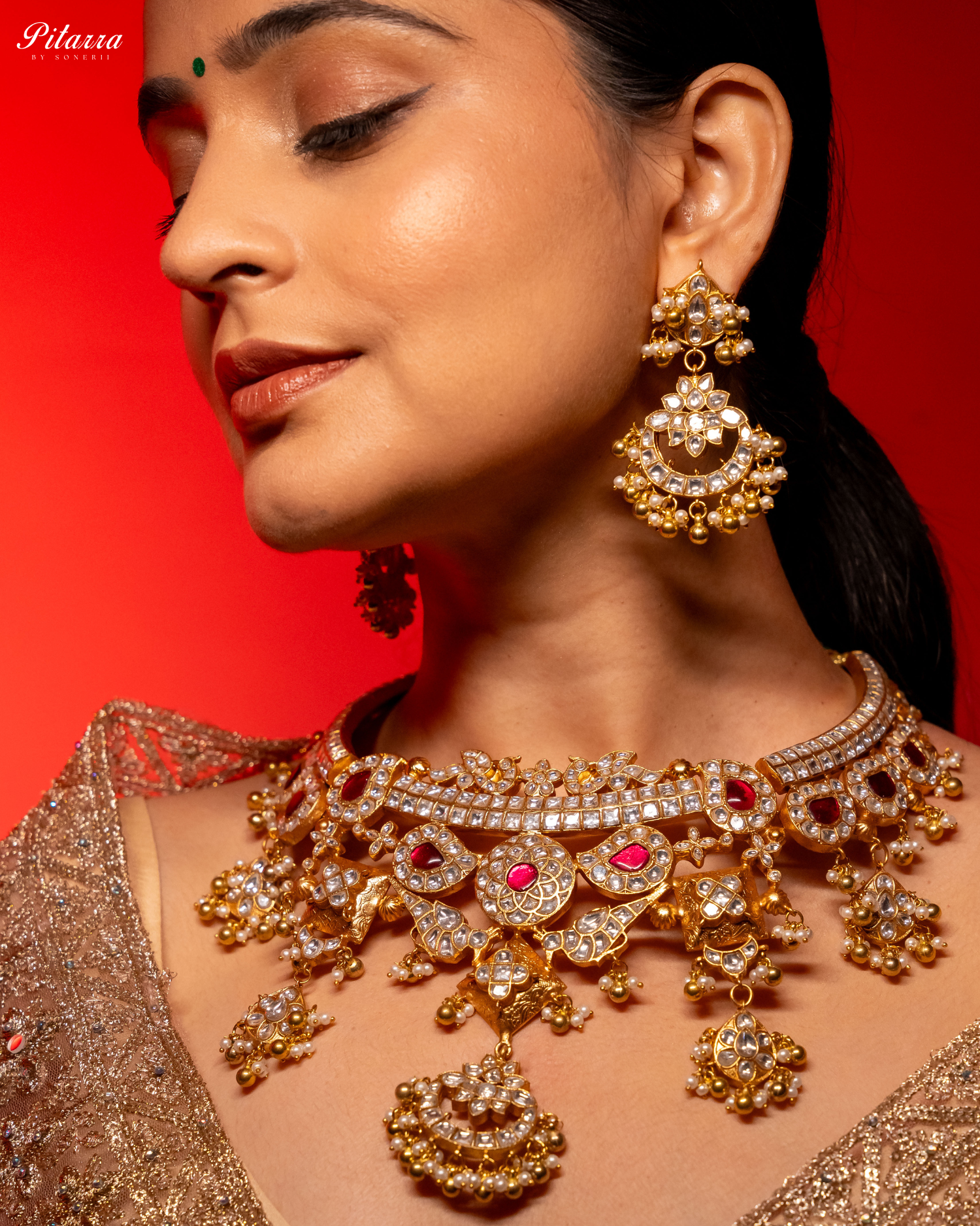 Heavy Golden Polki Kundan Necklace Set