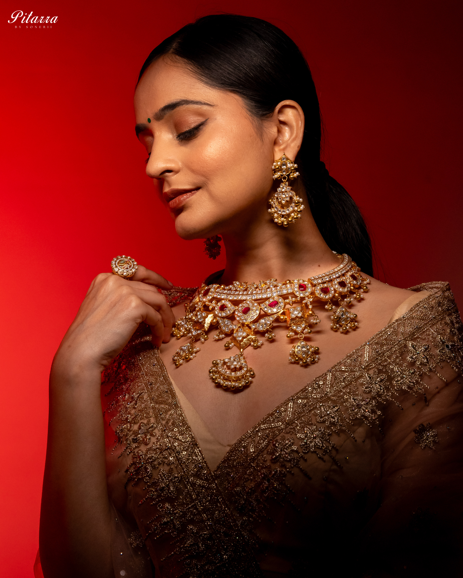 Heavy Golden Polki Kundan Necklace Set