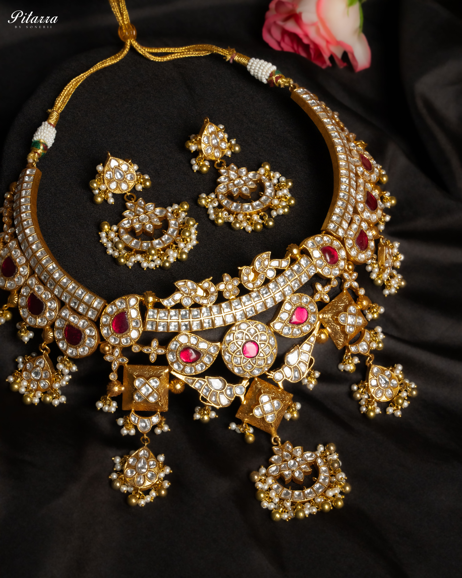 Heavy Golden Polki Kundan Necklace Set