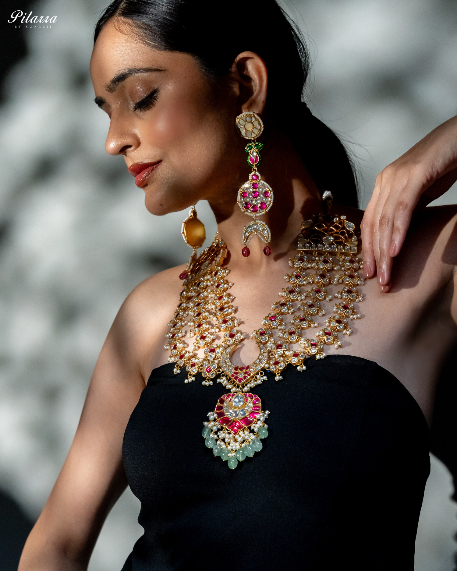 Long Kundan Jadau Necklace With Green Pearl