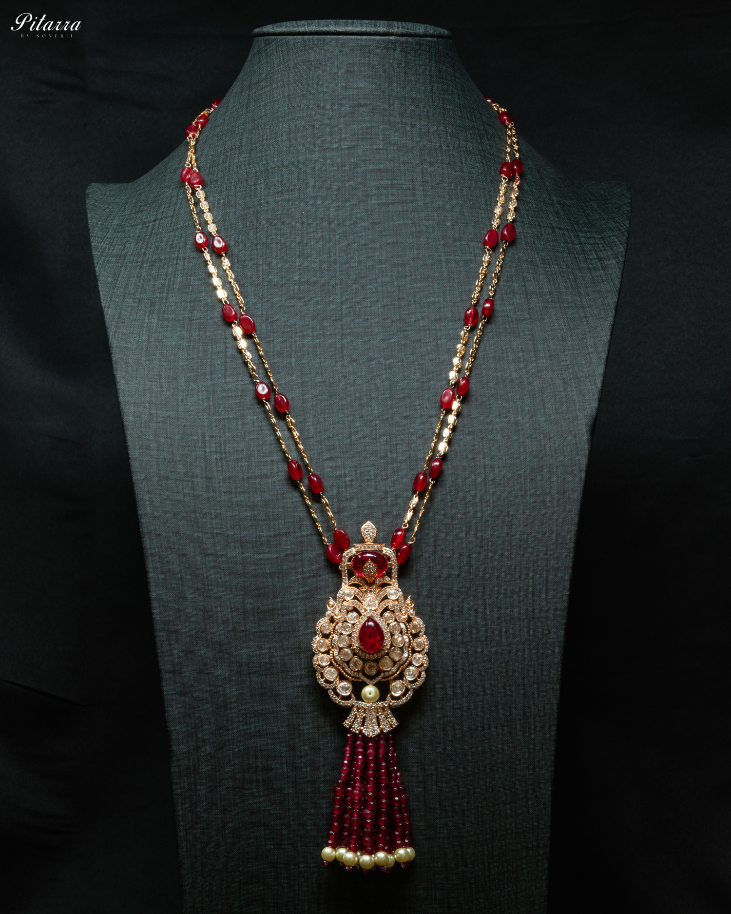 Long Red Beads Kundan Necklace Set