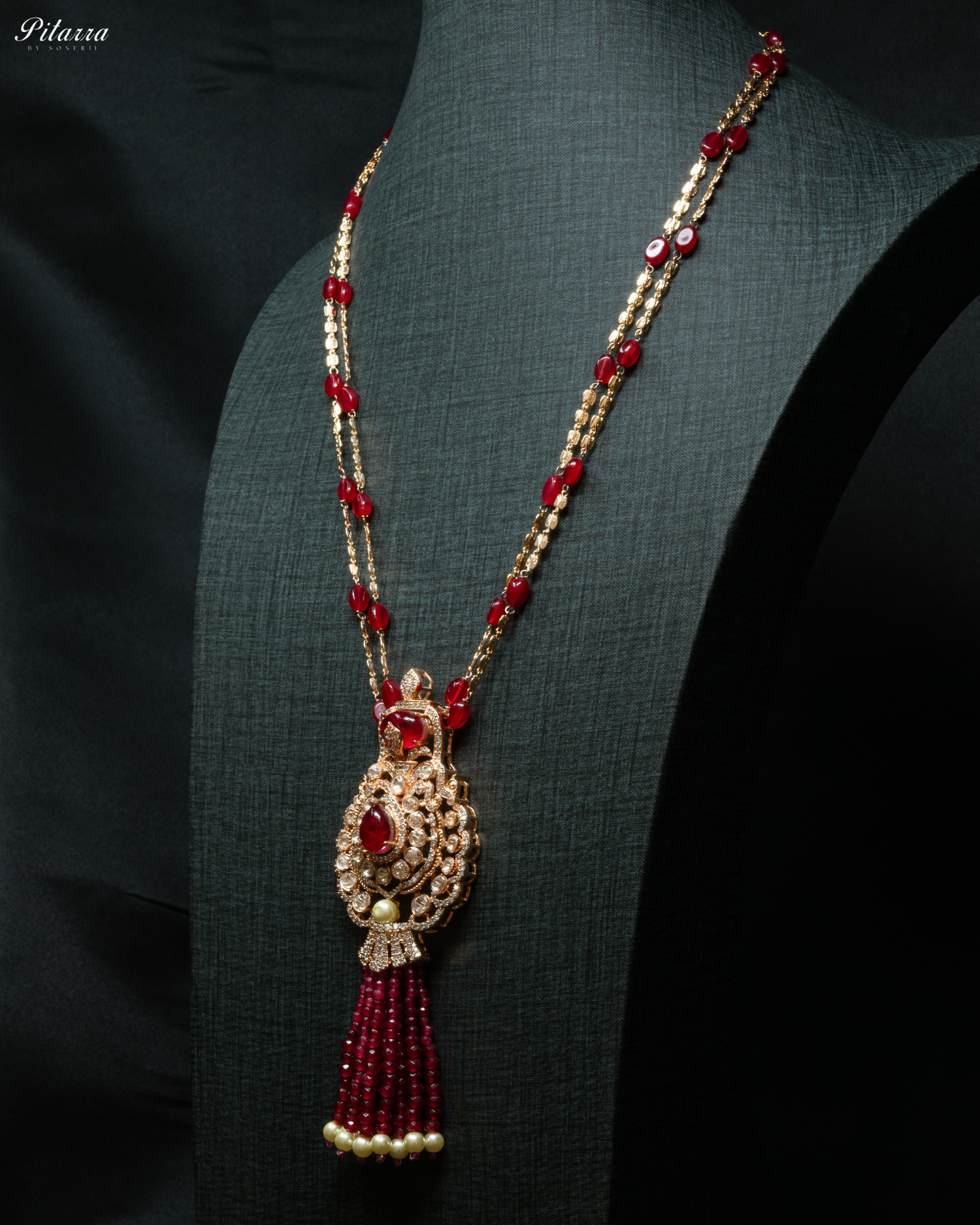 Long Red Beads Kundan Necklace Set