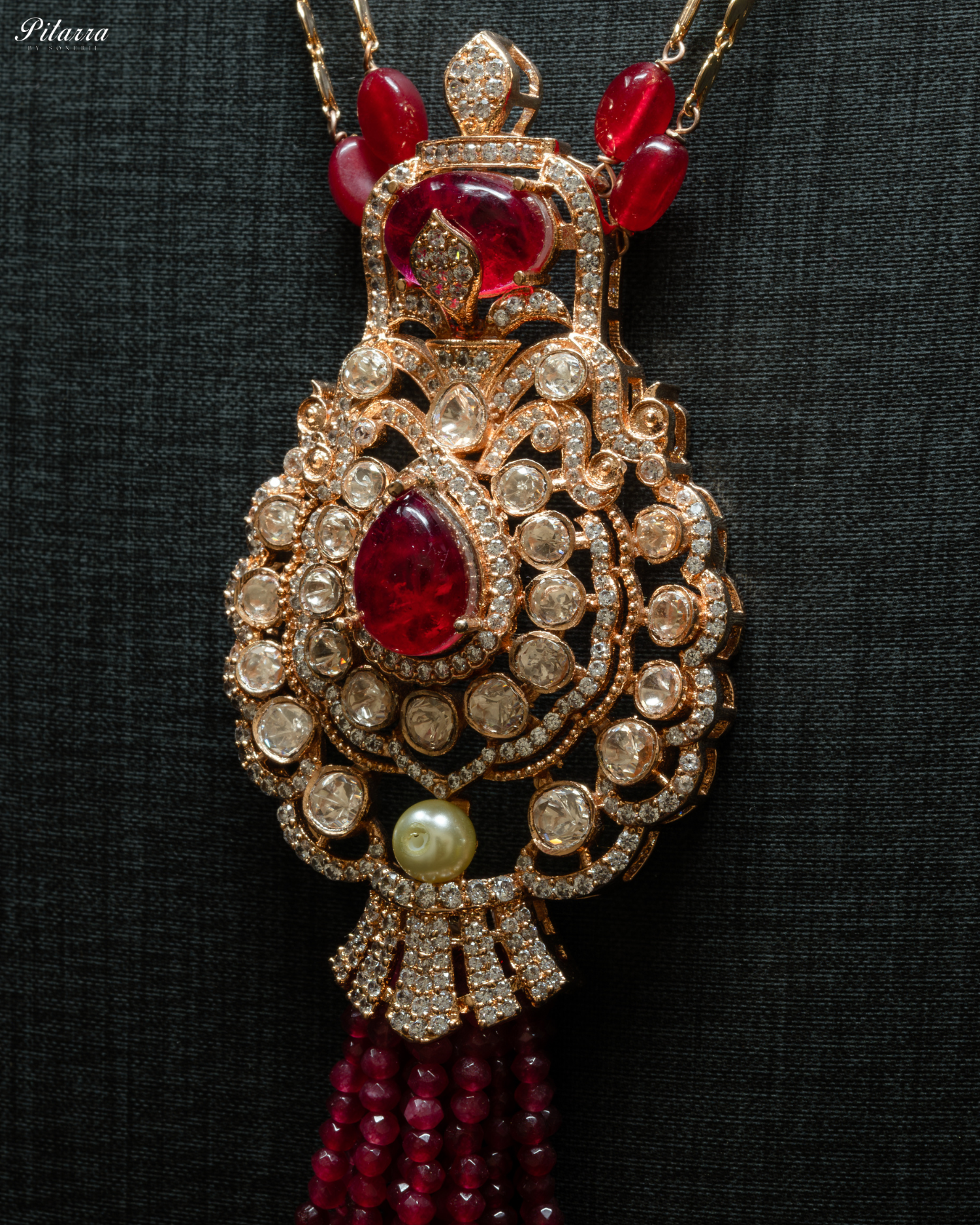 Long Red Beads Kundan Necklace Set