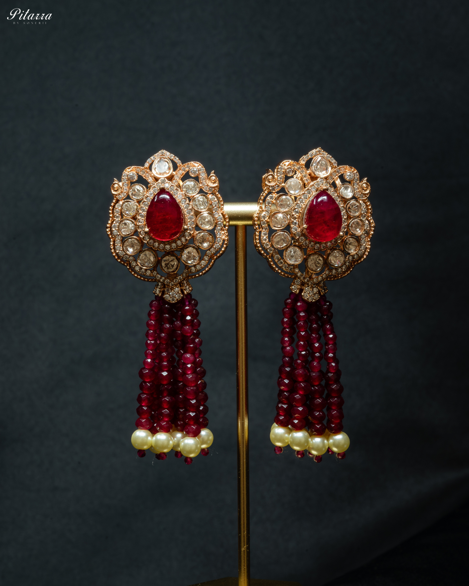 Long Red Beads Kundan Necklace Set