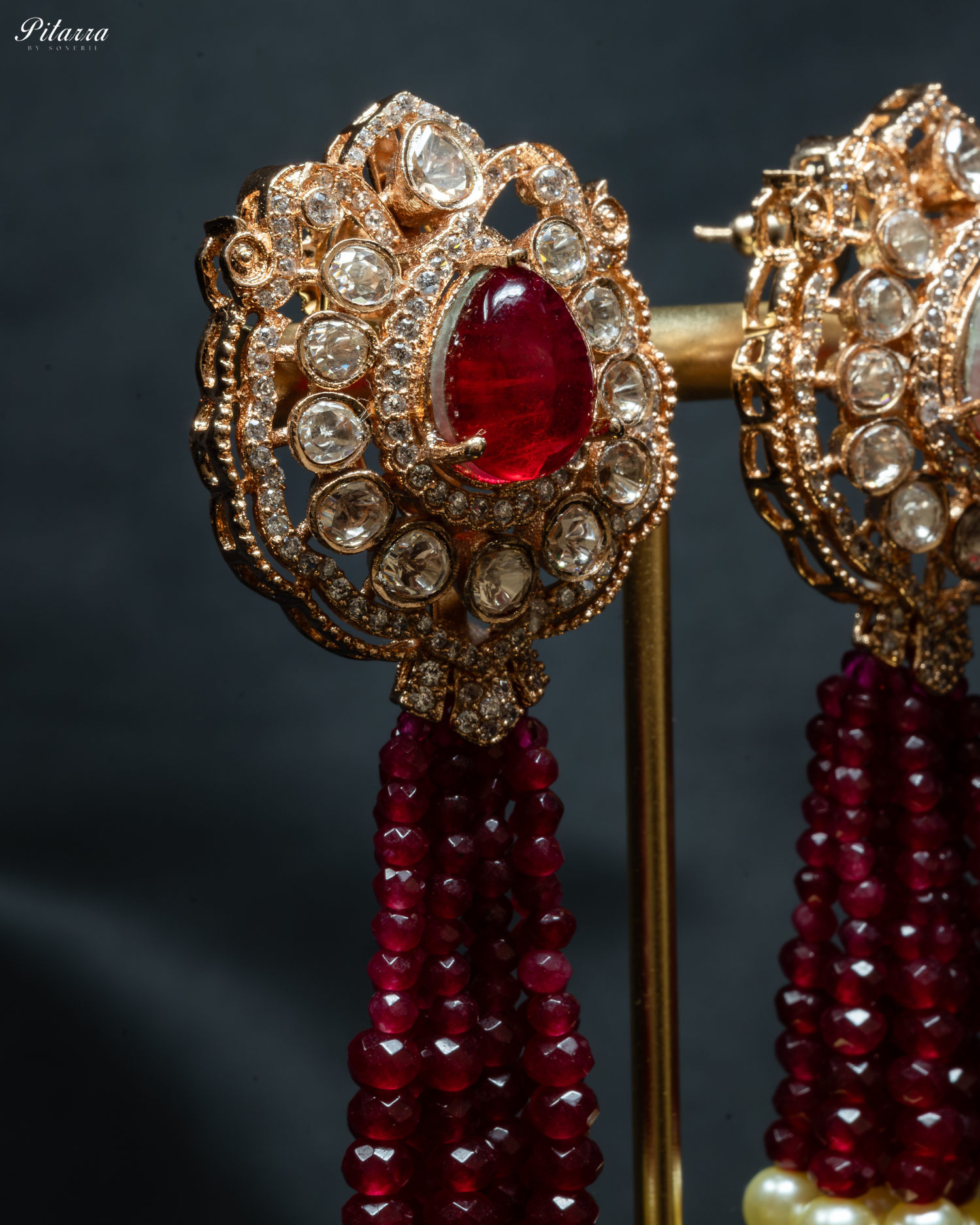 Long Red Beads Kundan Necklace Set