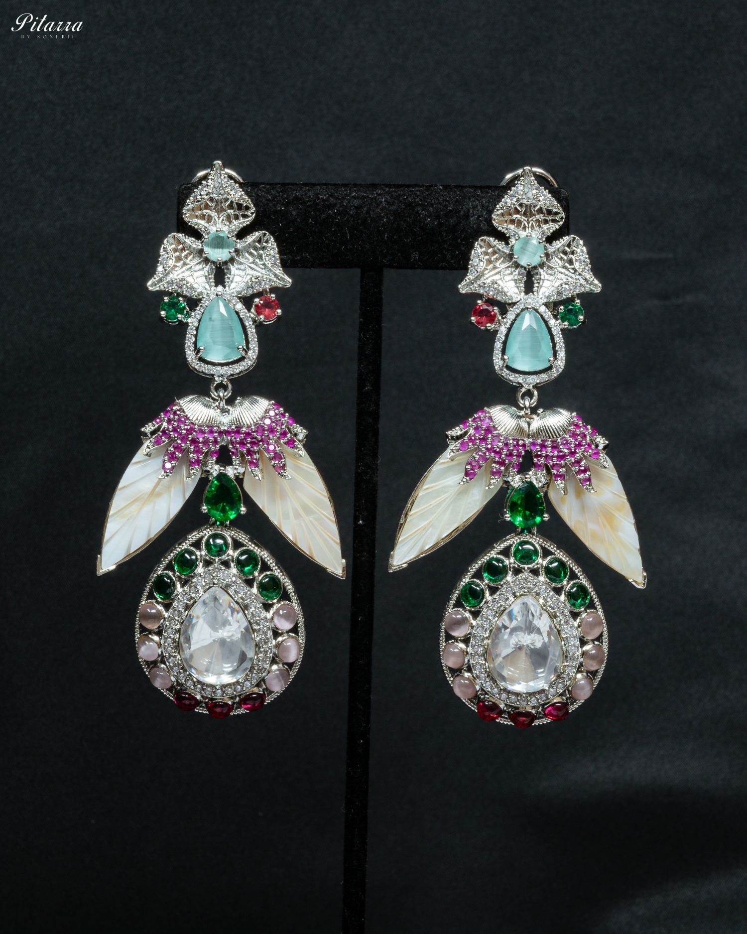 MOP Wings with Multicolor Stones in Rhodium Plating Necklace Set