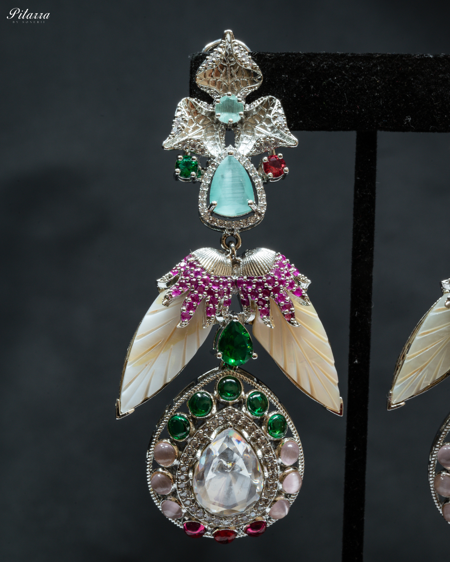 MOP Wings with Multicolor Stones in Rhodium Plating Necklace Set