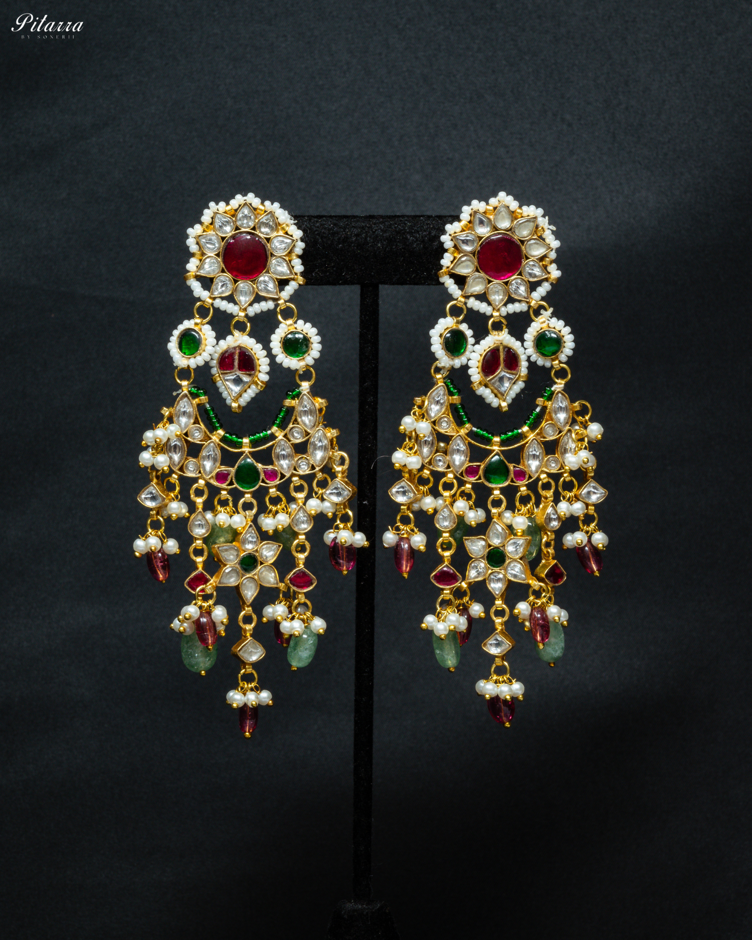 Classic Red and White Kundan Chandbali Earrings