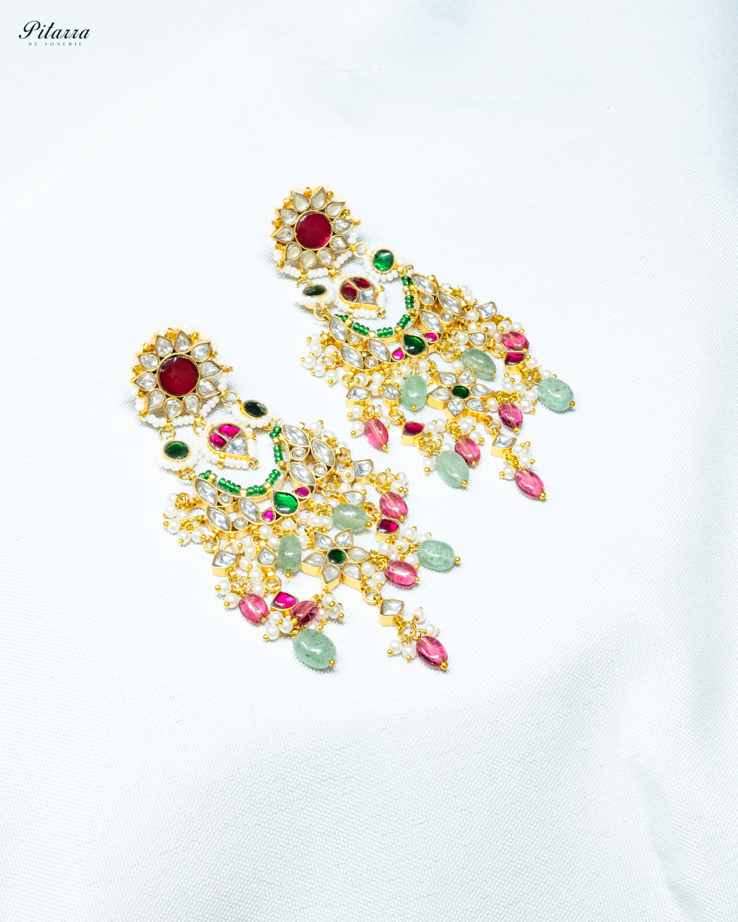 Classic Red and White Kundan Chandbali Earrings