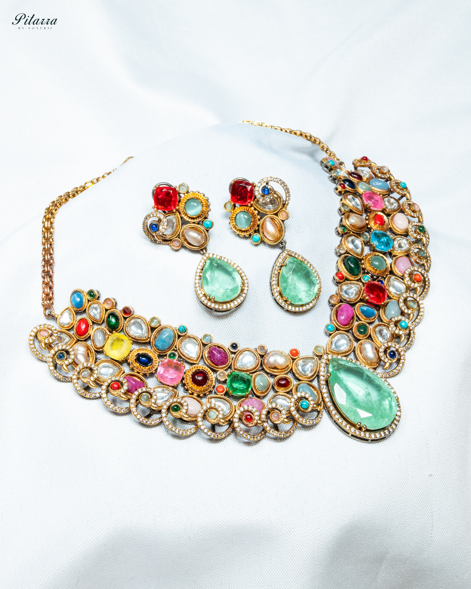 Multicolor Uncut Fusion Necklace Set