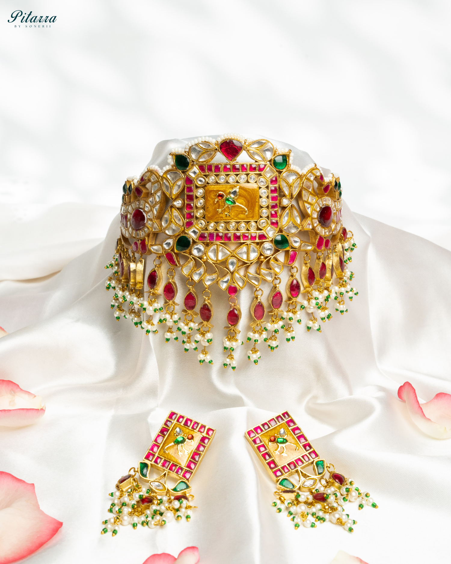 Multicolor Gold Plated Kundan Jadau Necklace Set