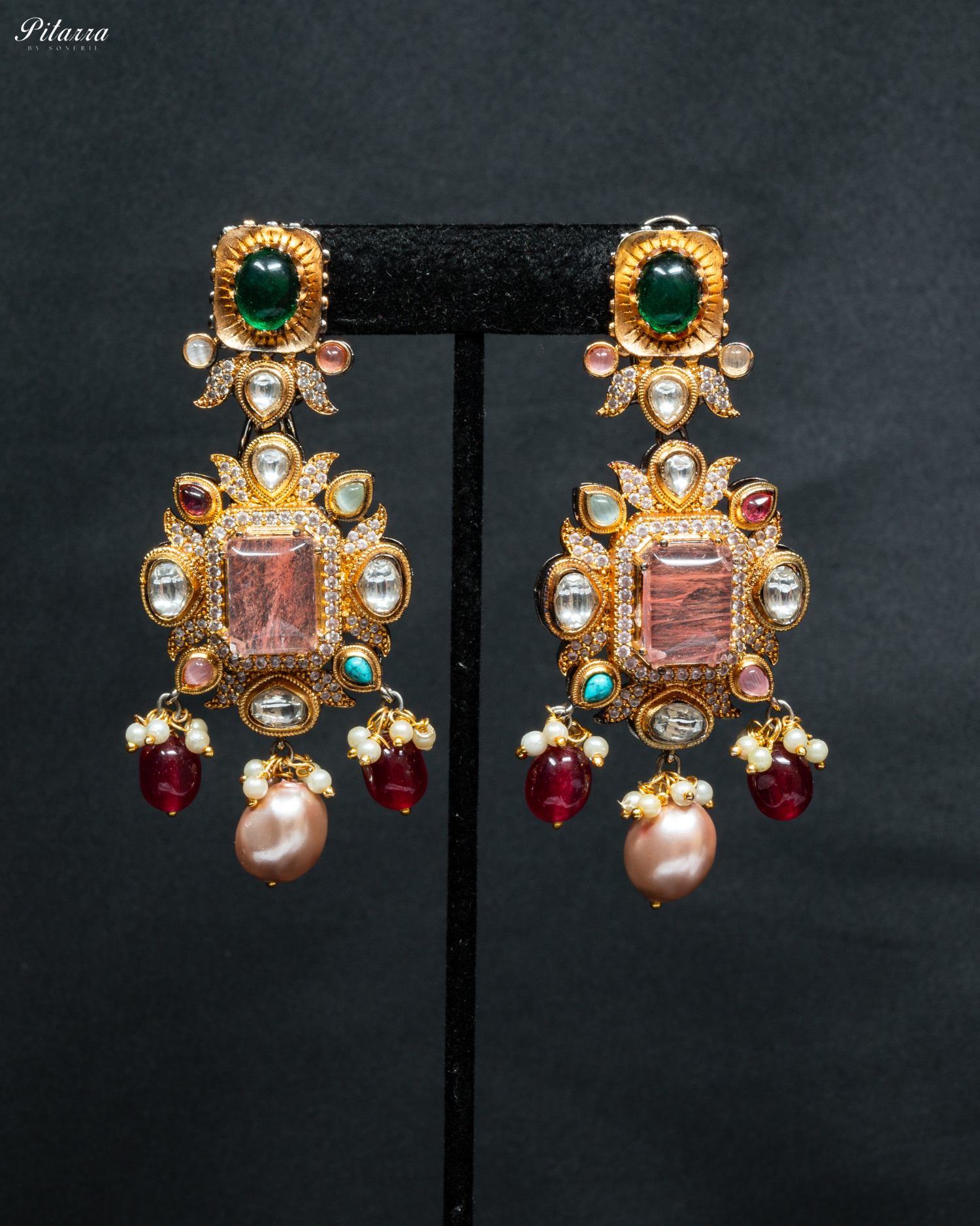 Navaratna with Peach Doublet Centre Stones Choker Set