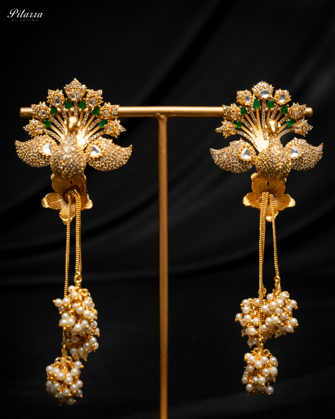 Peacock Design Gold Kundan Earrings