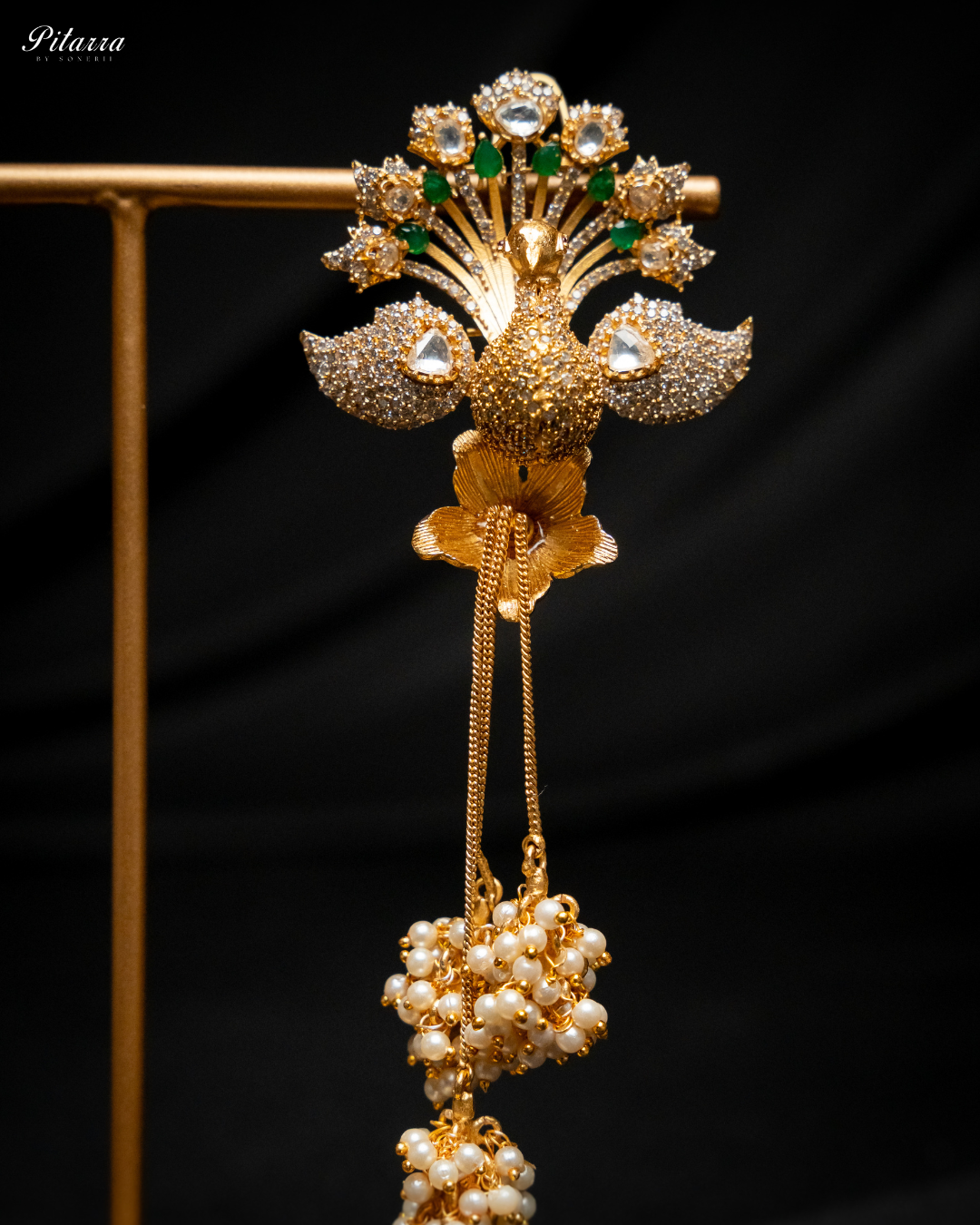 Peacock Design Gold Kundan Earrings