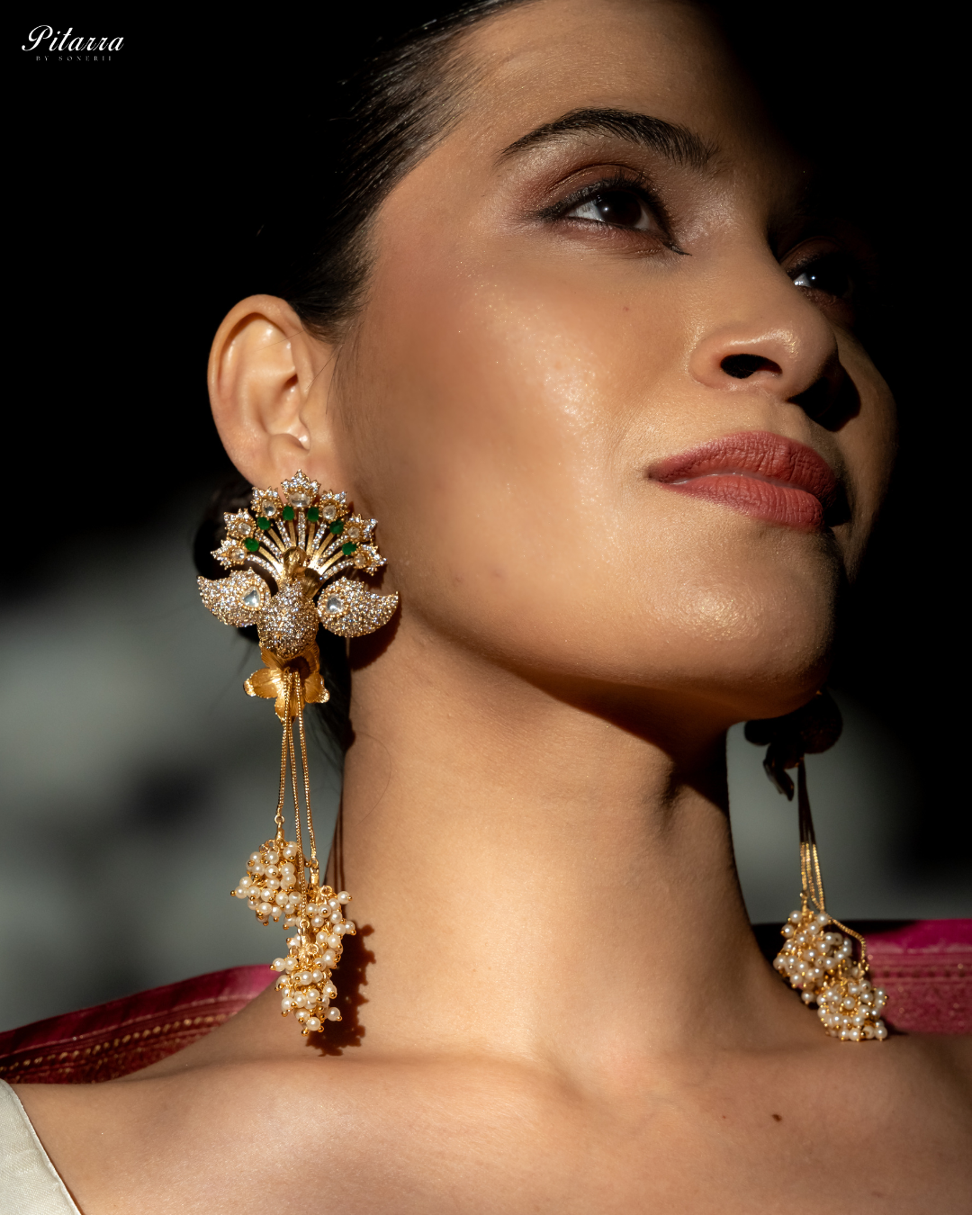 Peacock Design Gold Kundan Earrings