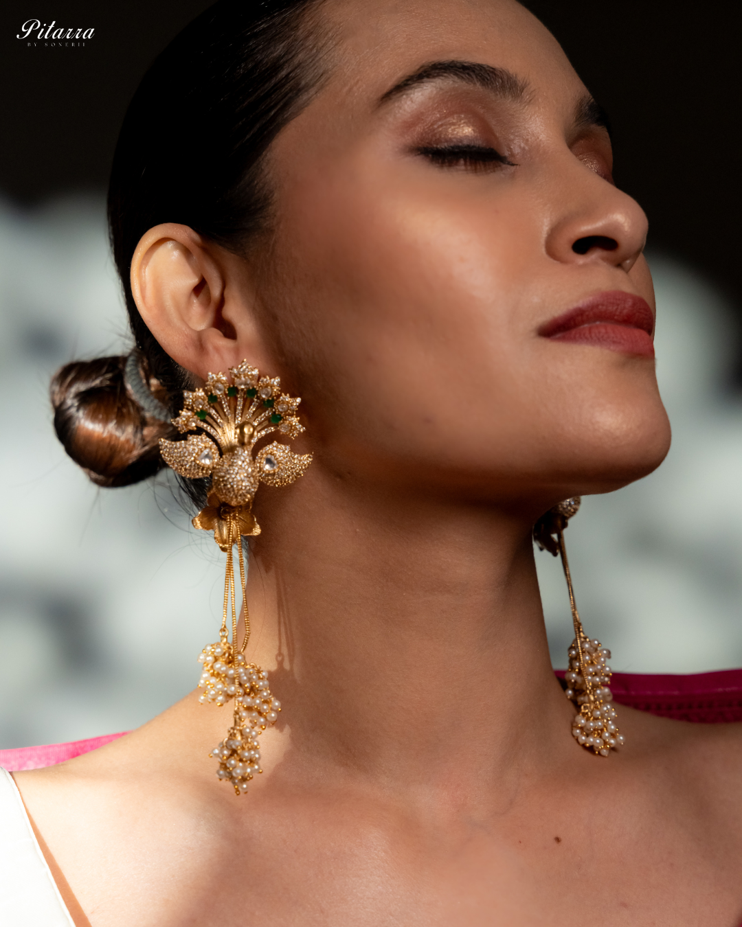 Peacock Design Gold Kundan Earrings