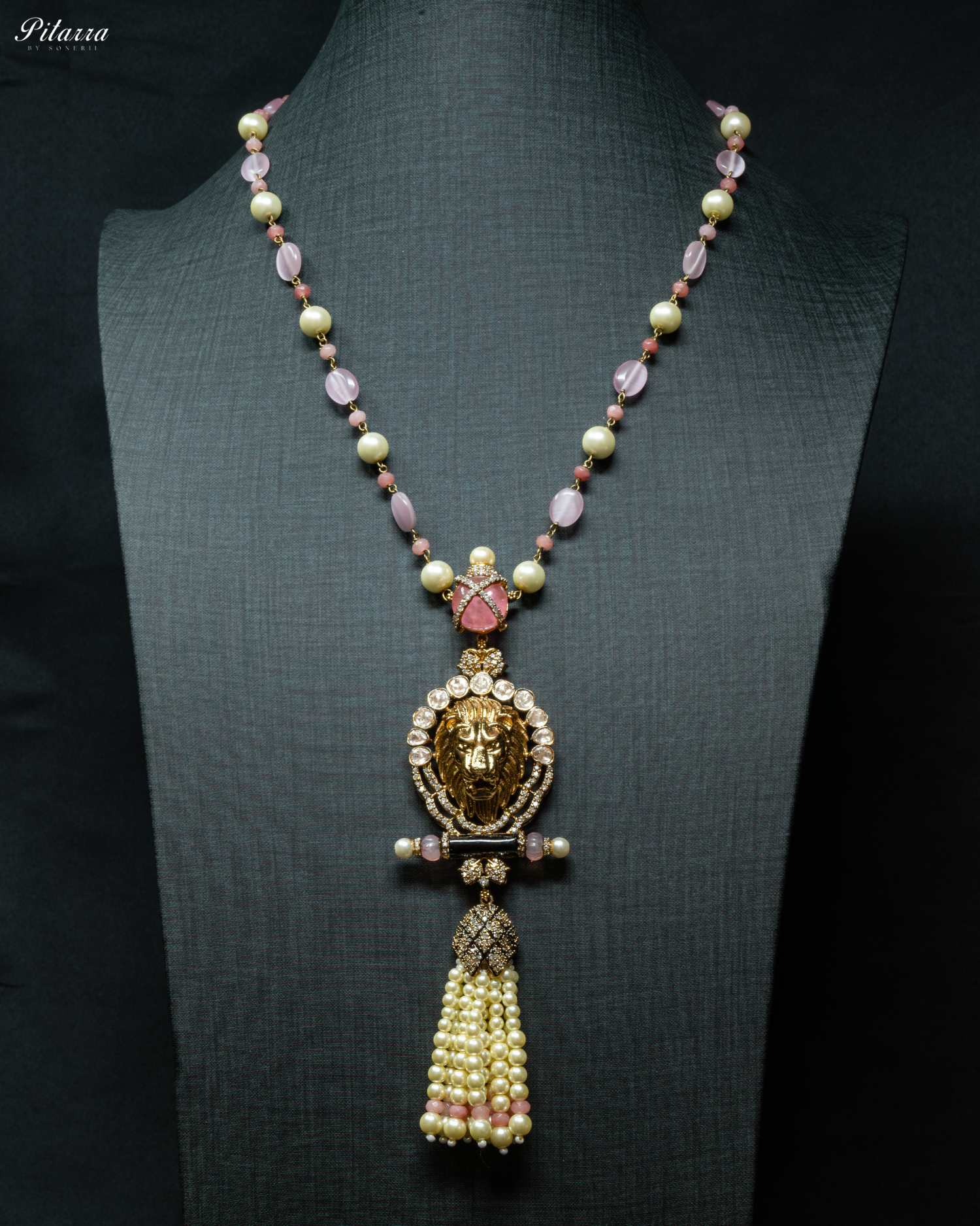 Pink Polki Kundan Pendant Necklace Set