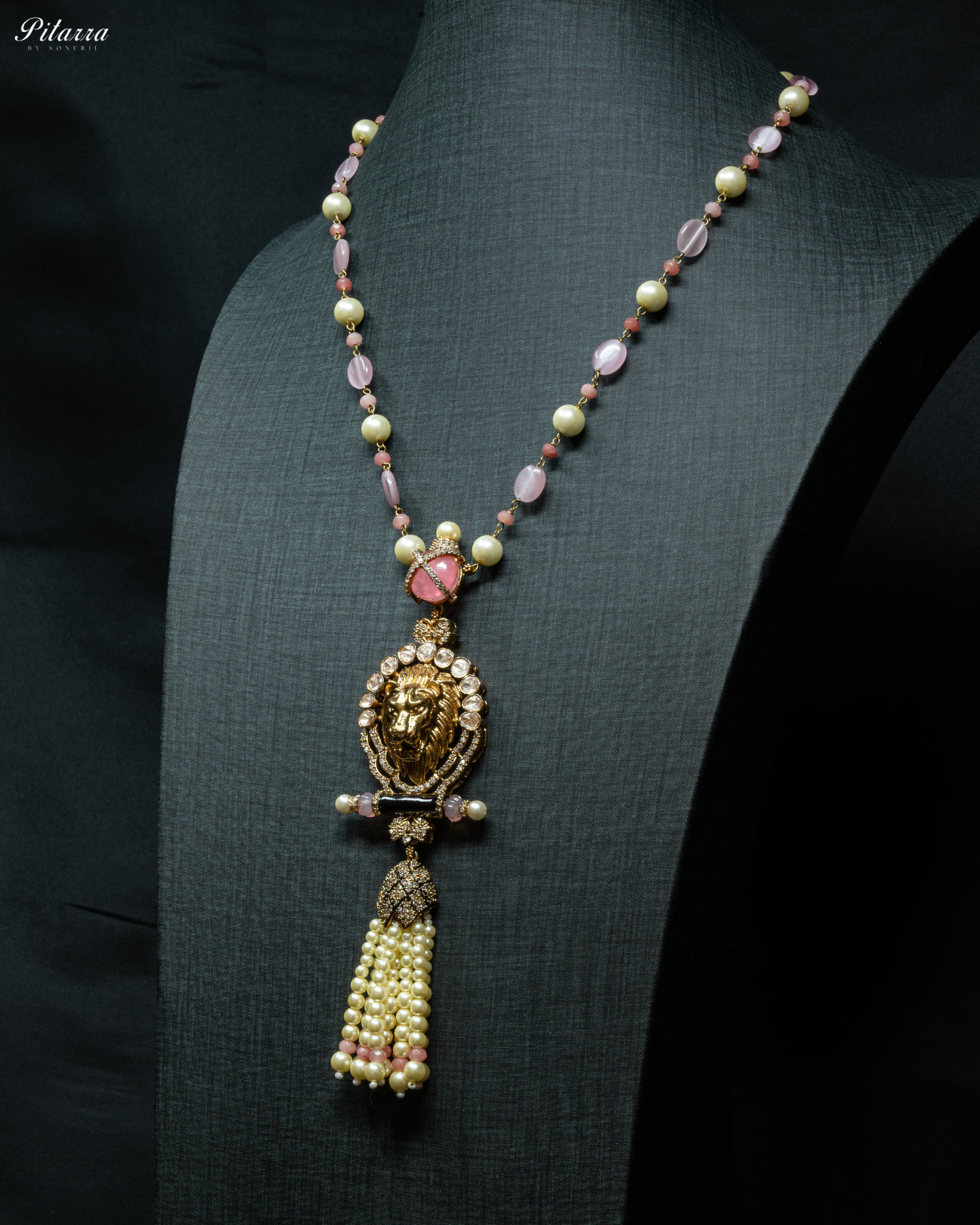 Pink Polki Kundan Pendant Necklace Set