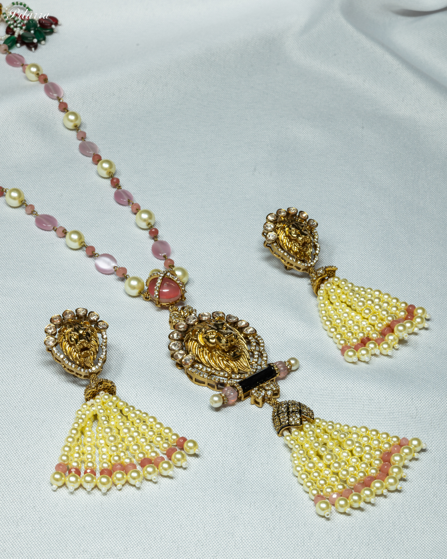 Pink Polki Kundan Pendant Necklace Set