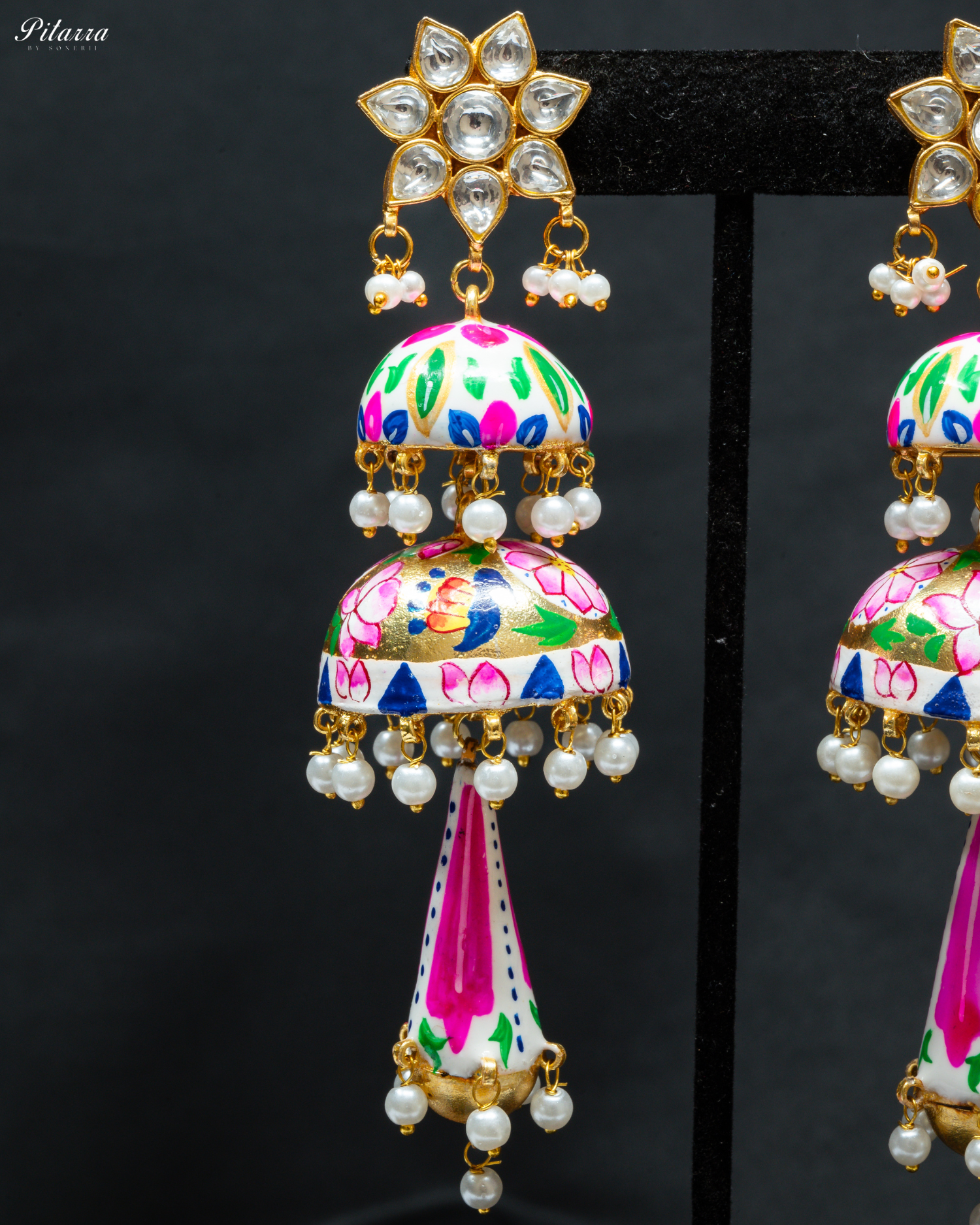 Classic Pitarra Minakari Three Tier Jhumki Earrings