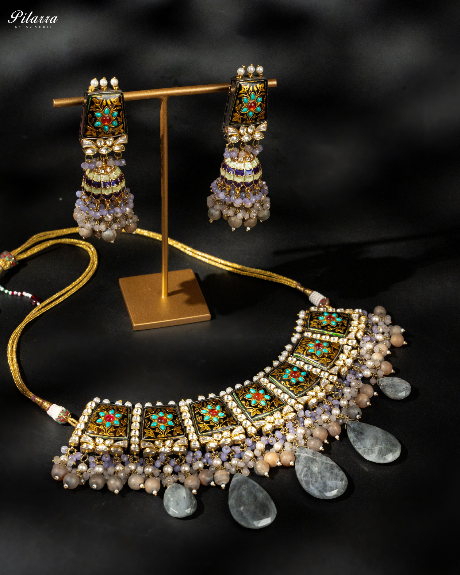 Pitarra Polki Kundan Silver Choker Necklace Set