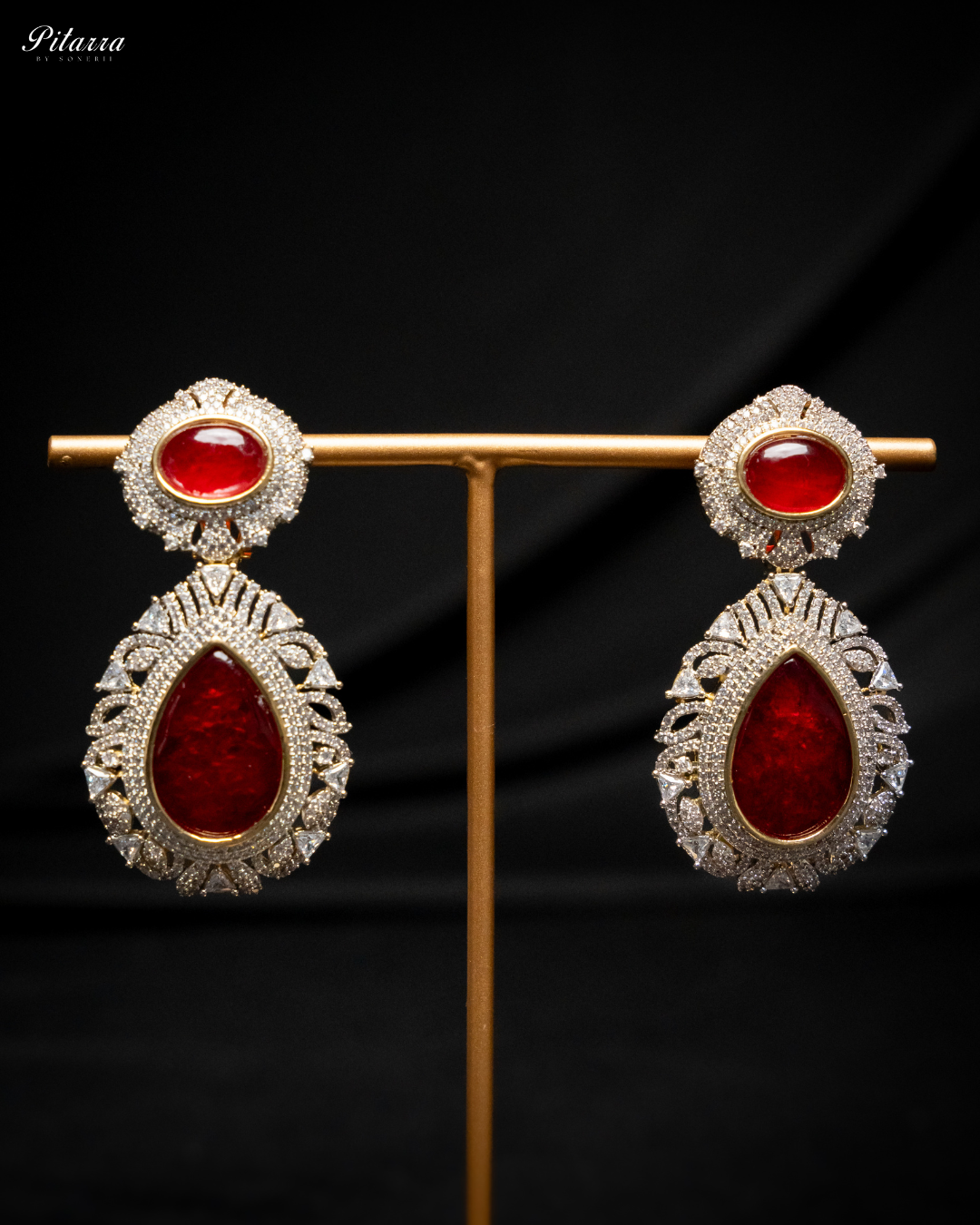 Pitarra Ruby Red Doublet Statement Earrings