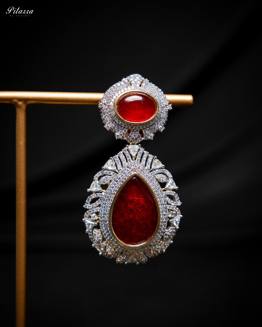 Pitarra Ruby Red Doublet Statement Earrings