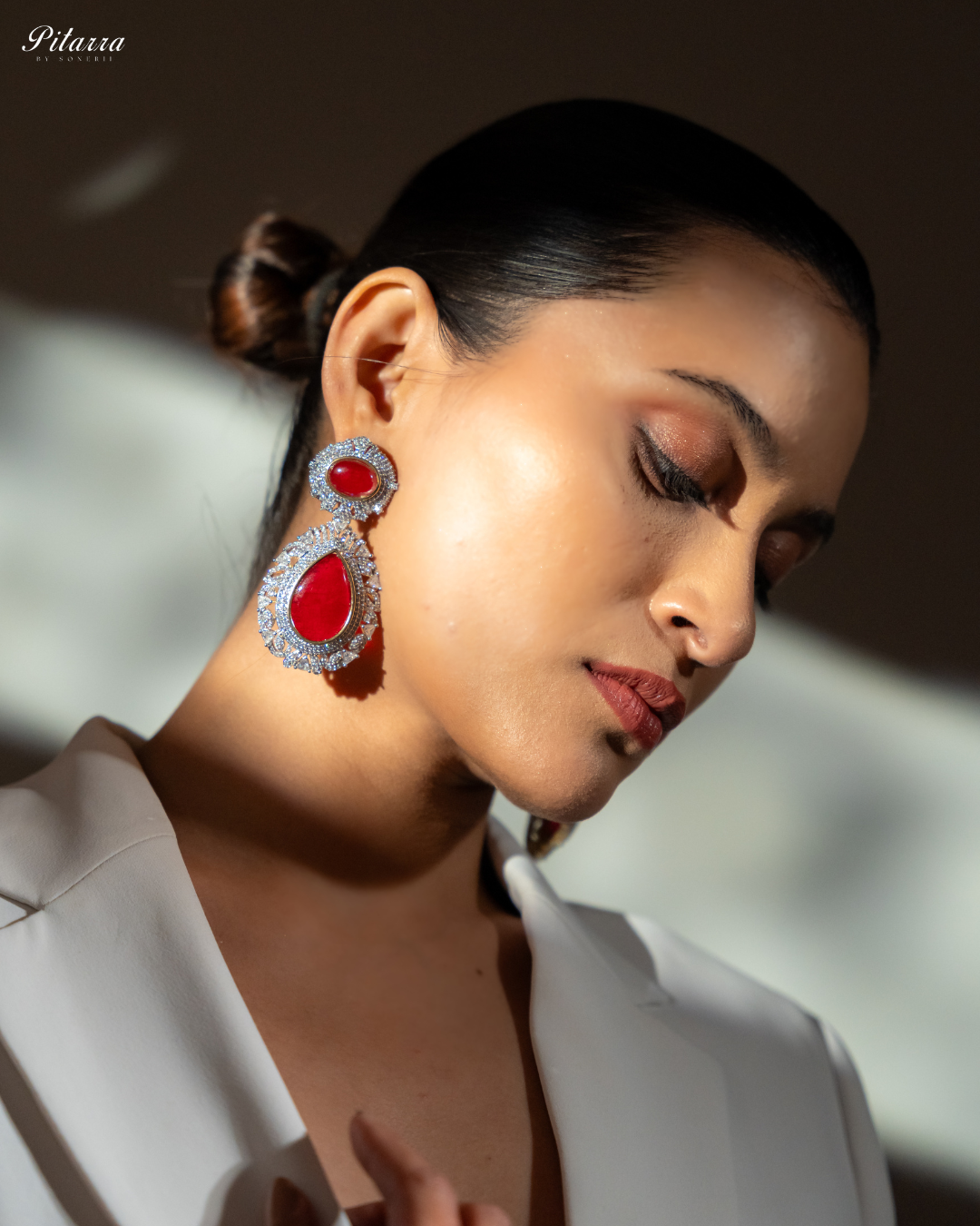 Pitarra Ruby Red Doublet Statement Earrings