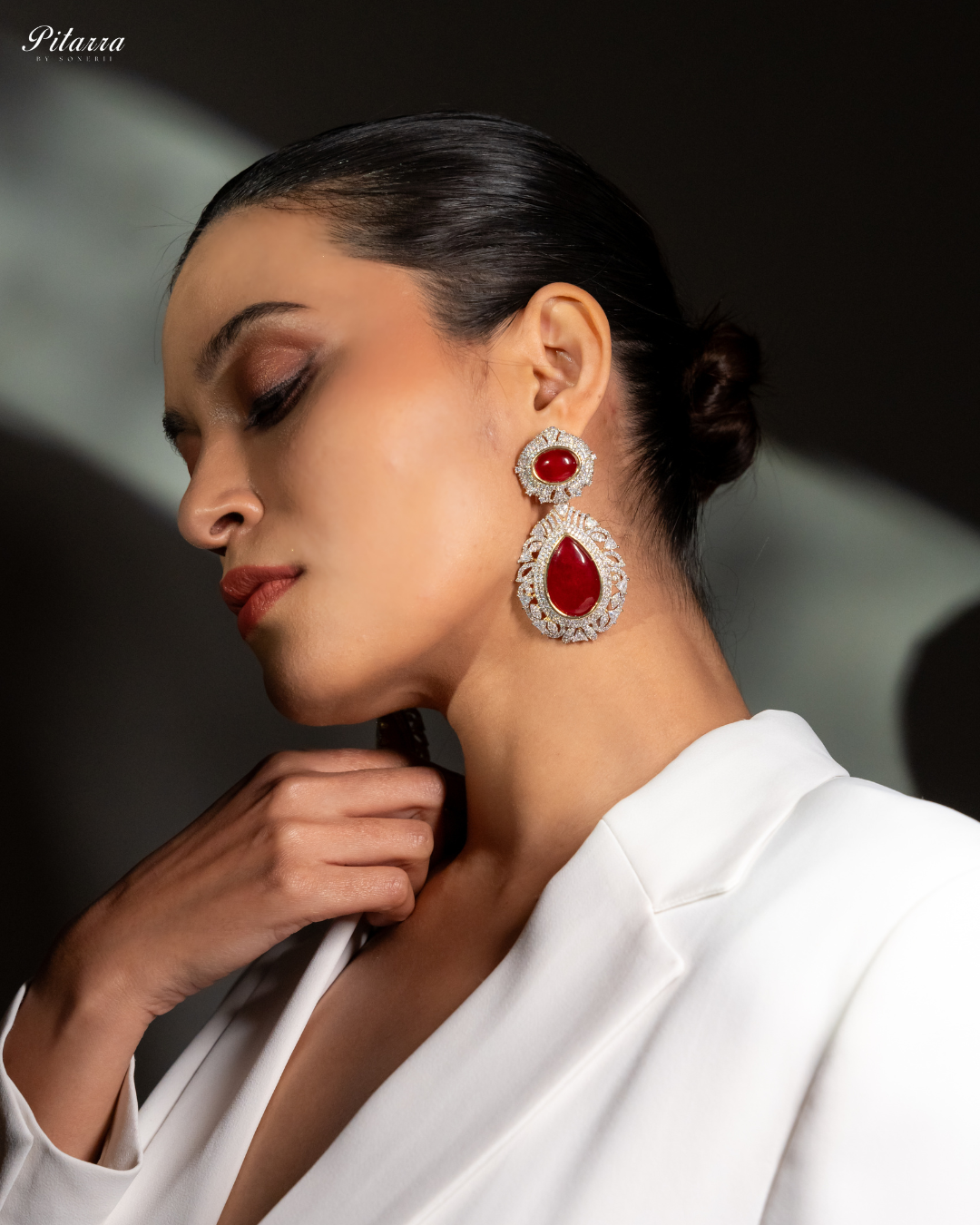 Pitarra Ruby Red Doublet Statement Earrings