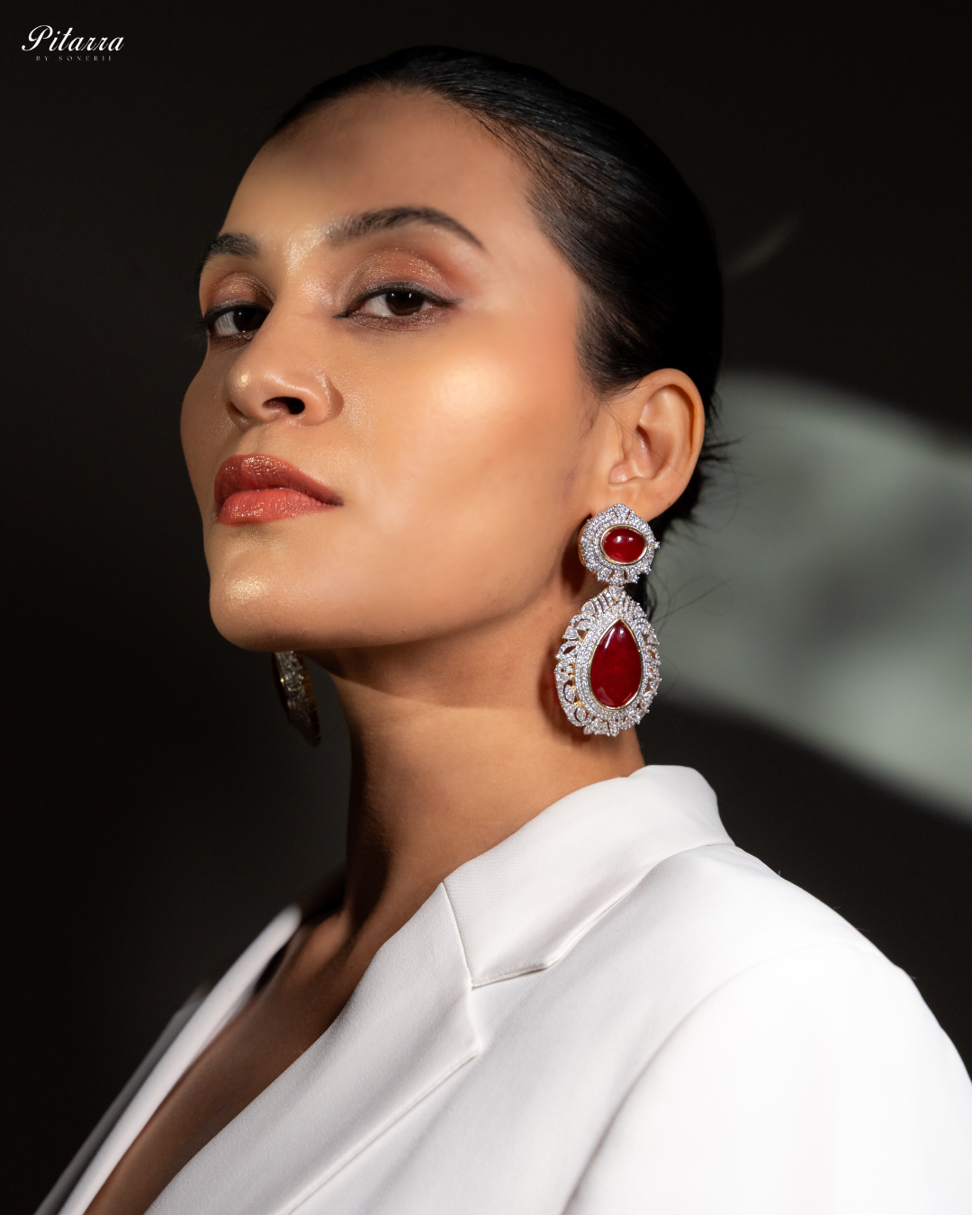 Pitarra Ruby Red Doublet Statement Earrings