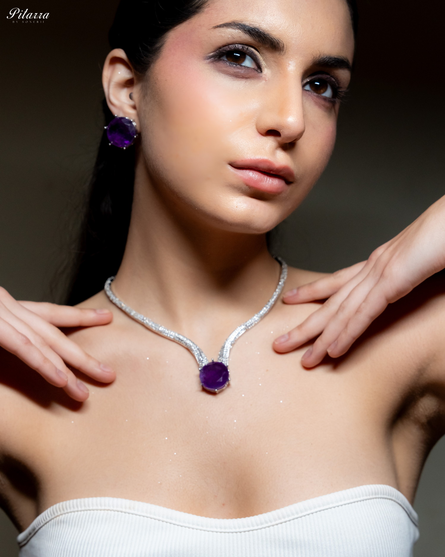 Purple Drop Stone CZ Necklace Set